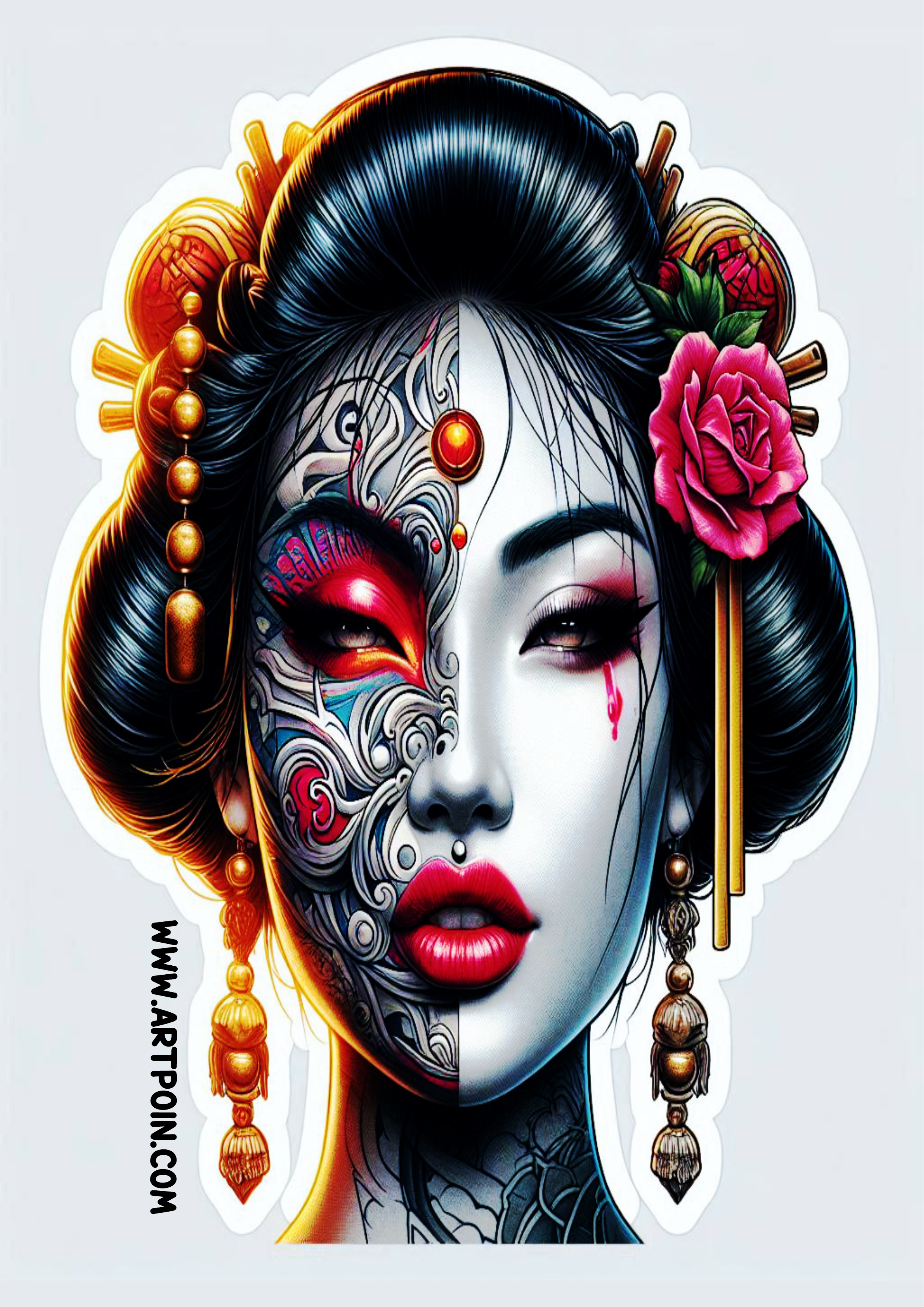 Gueixa desenho para tatuagem feminina arte conceitual ilustração colorida rabisco tattoo png