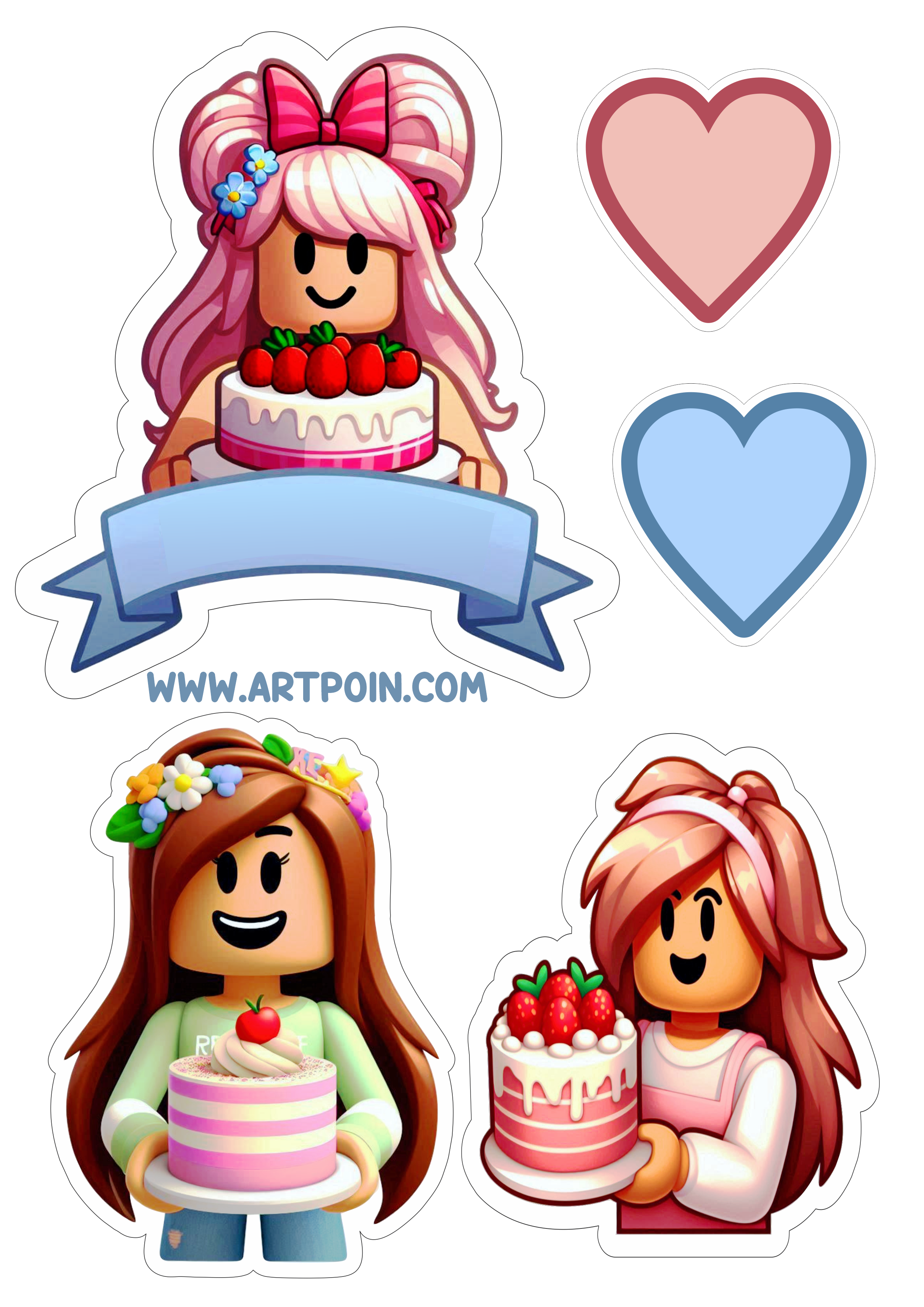 Roblox topo de bolo rosa aniversário de menina personagem de games png pronto para imprimir topper cake download