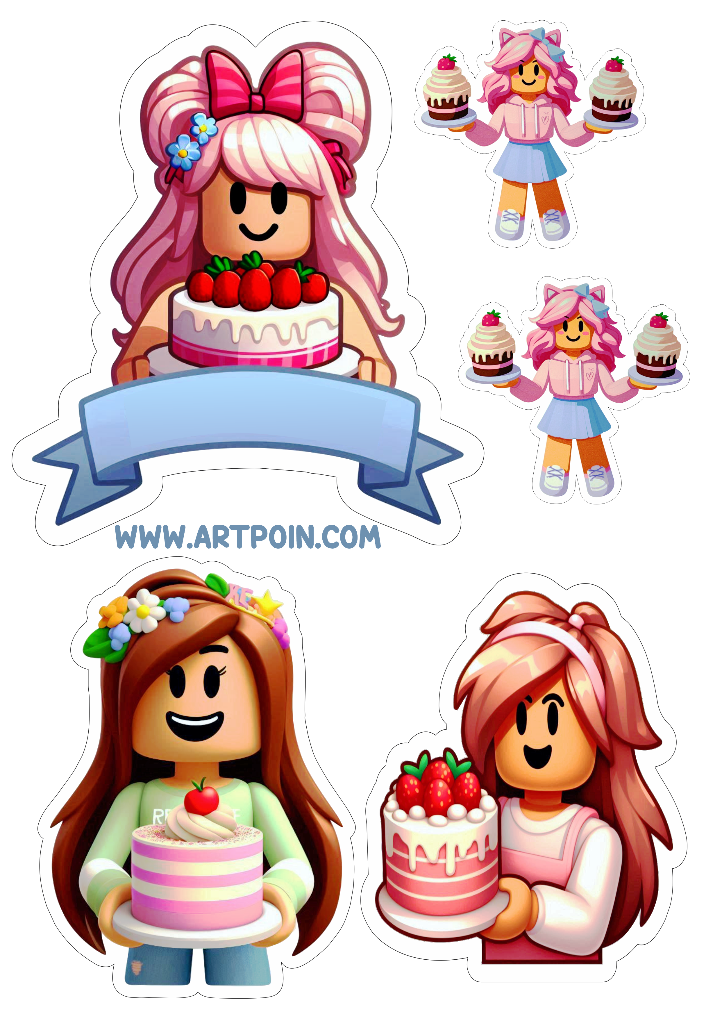 Roblox topo de bolo rosa aniversário de menina personagem de games png pronto para imprimir topper cake free download