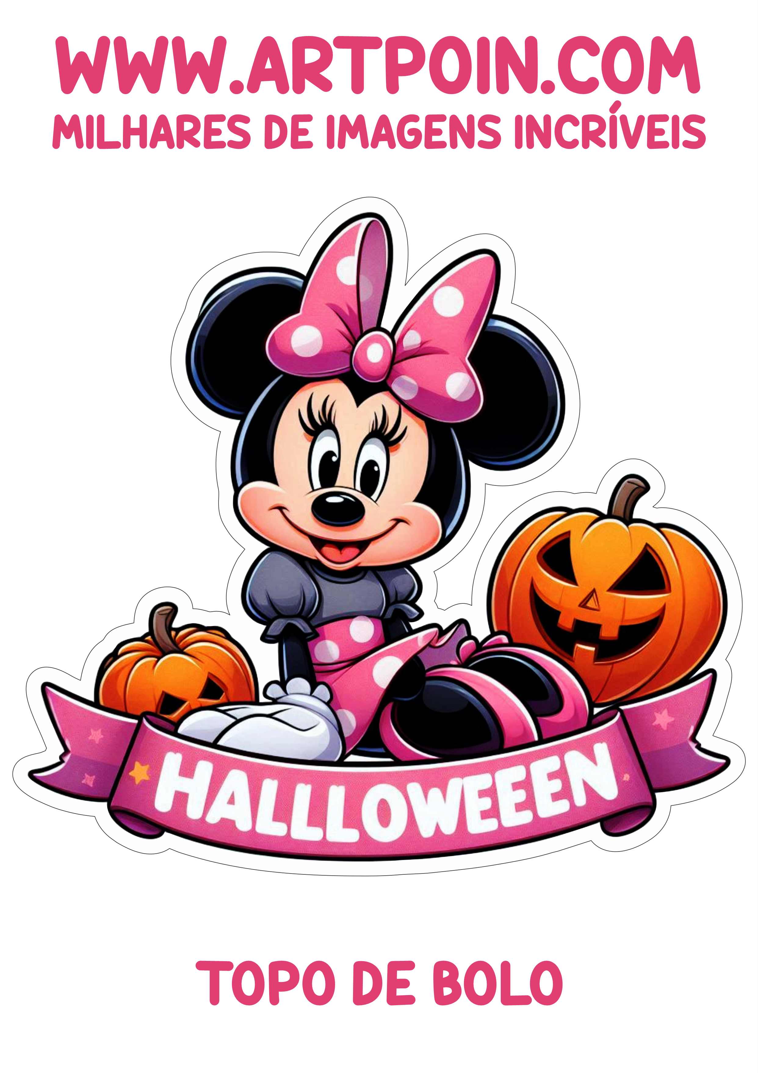 Topo de bolo minnie mouse fantasia de halloween festa infantil png