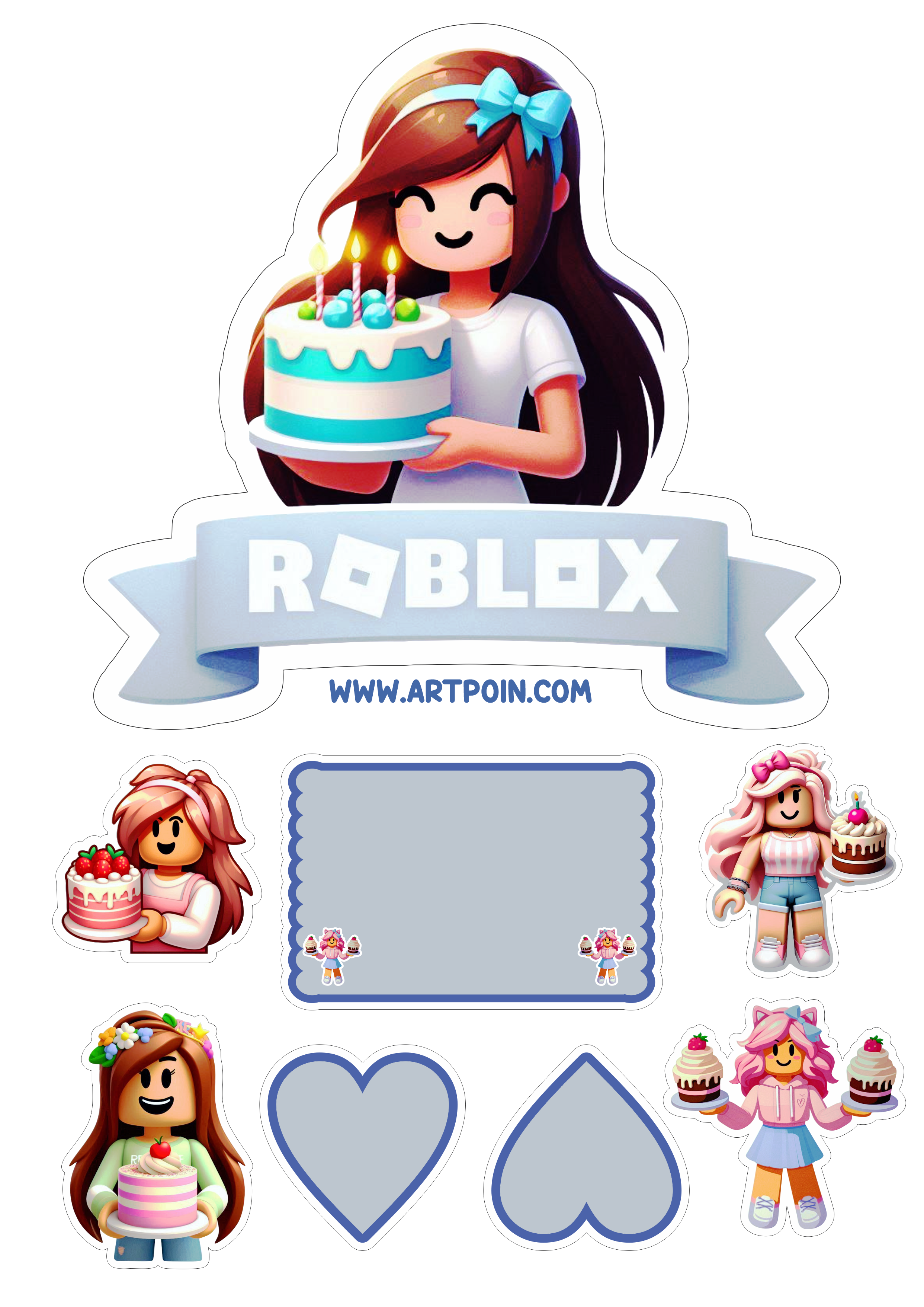 Roblox topo de bolo pronto para imprimir aniversário infantil topper cake personagem menina de games png