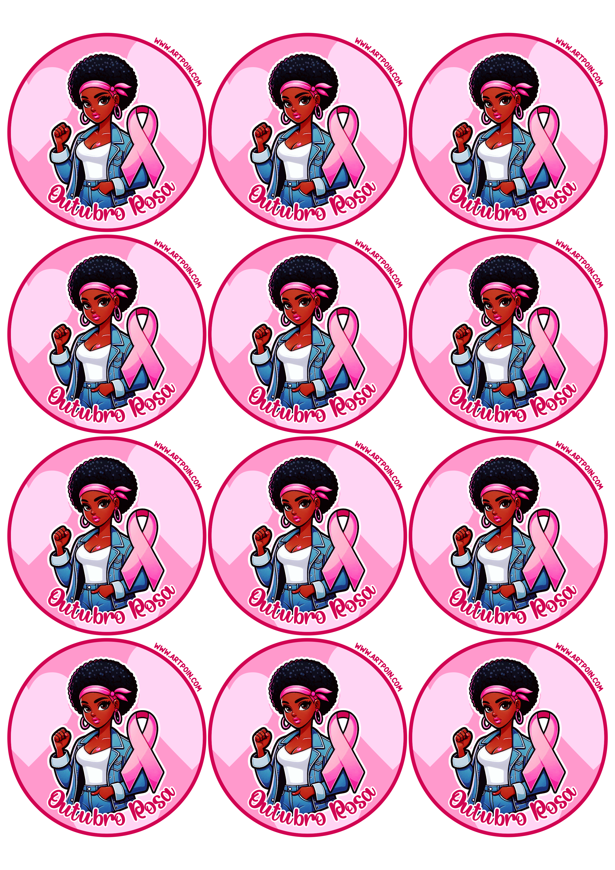 Outubro rosa adesivo redondo campanha de conscientização saúde da mulher artes gráficas personalizadas 12 imagens png