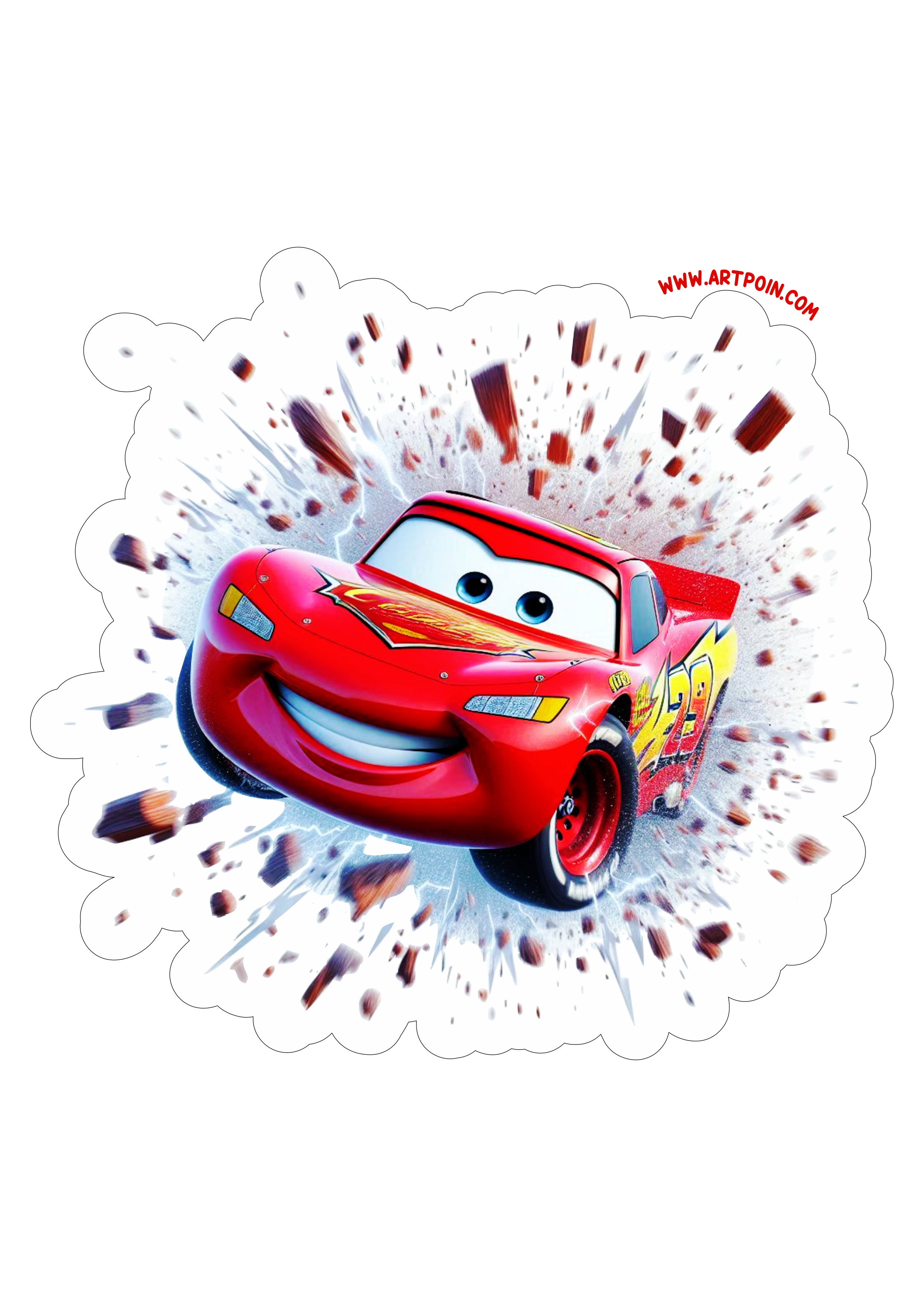 Relâmpago McQueen Disney Carros animação imagem com contorno free fundo transparente ilustração clipart vetor png