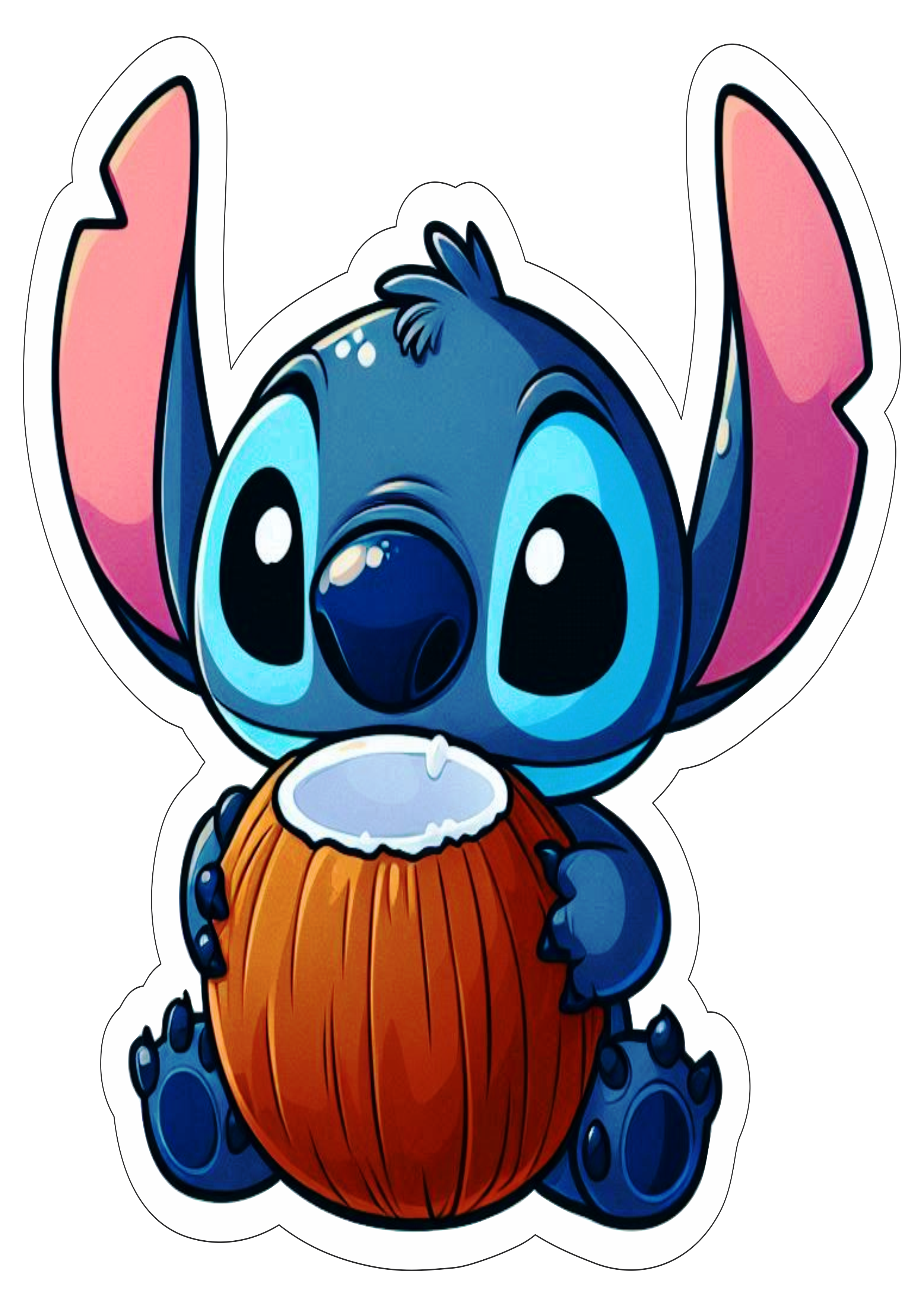 Desenho infantil Disney Lilo e Stitch monstrinho comendo coco imagem com contorno personagem fictício download png