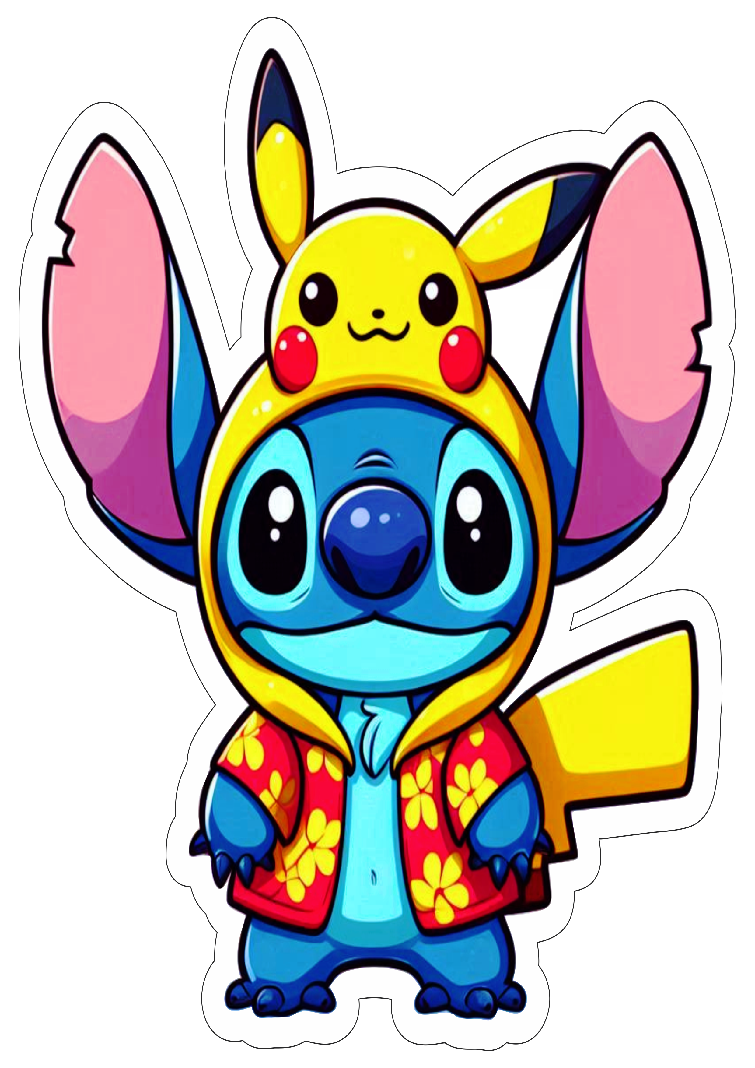 Desenho infantil Disney Lilo e Stitch monstrinho com roupa colorida de Pikashu imagem com contorno personagem fictício download png