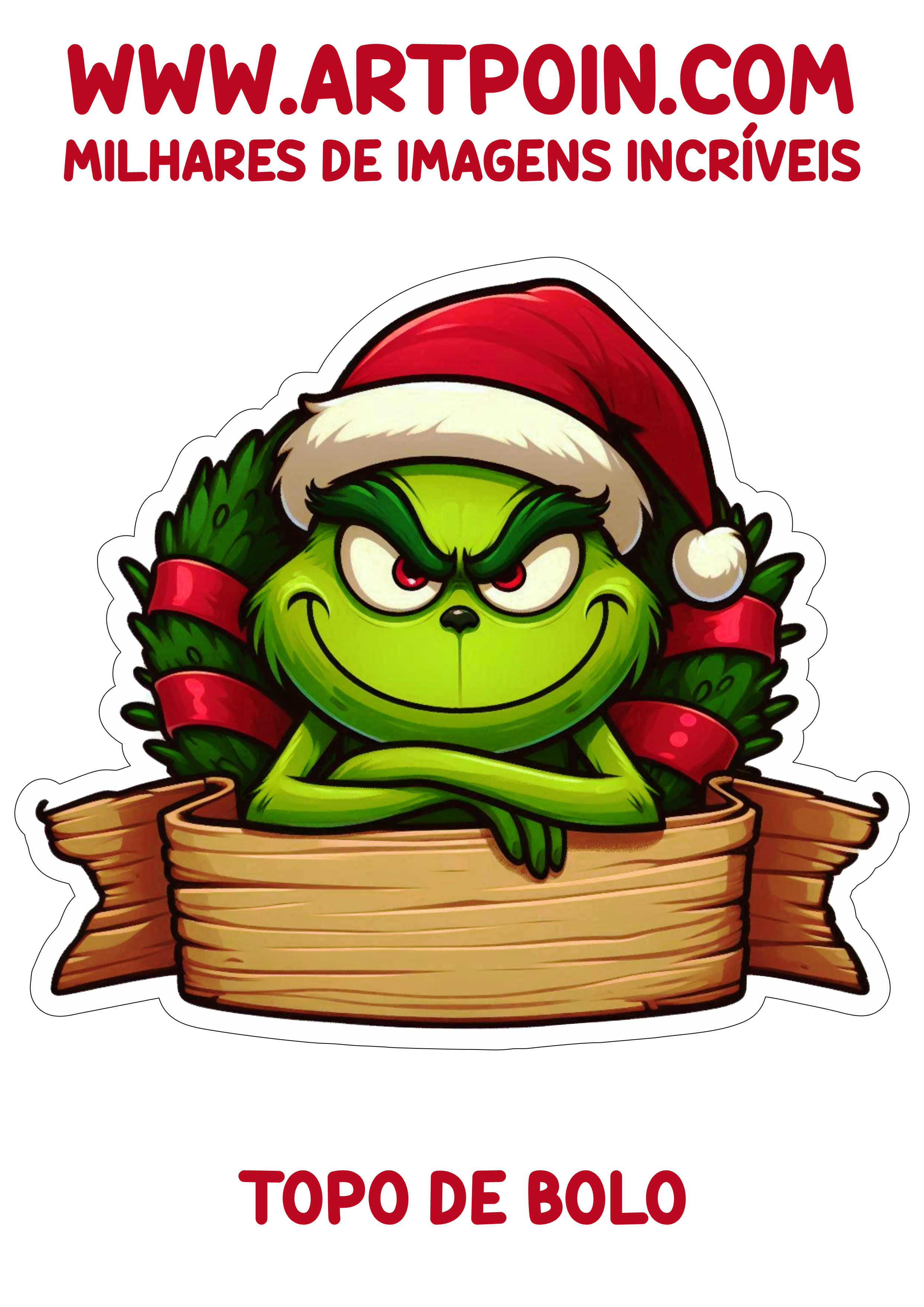 Topo de bolo topper cake decoração de natal Grinch com gorro do papai noel aniversário infantil para imprimir png