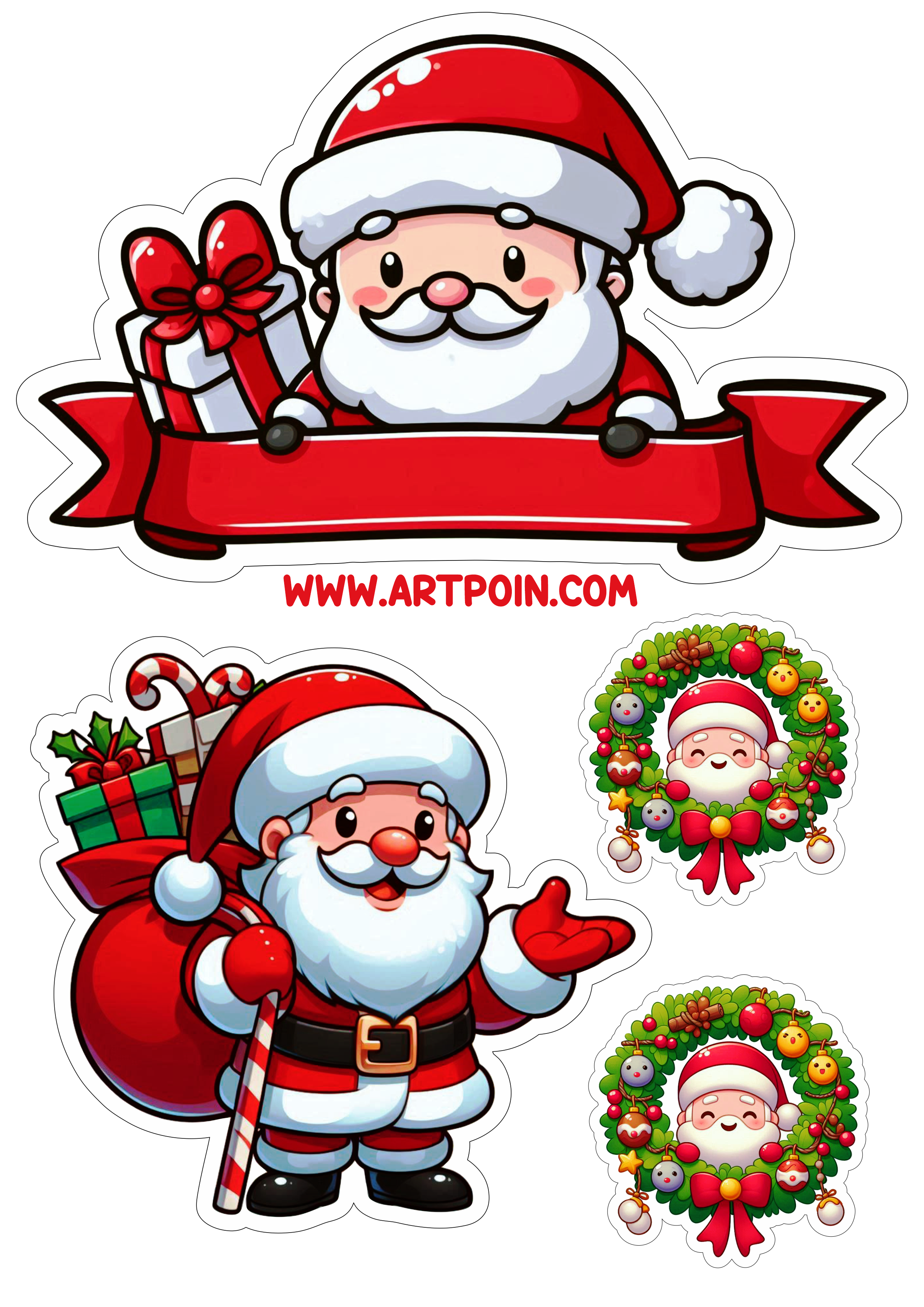 Topo de bolo Papai Noel decoração de natal aniversário personalizado png