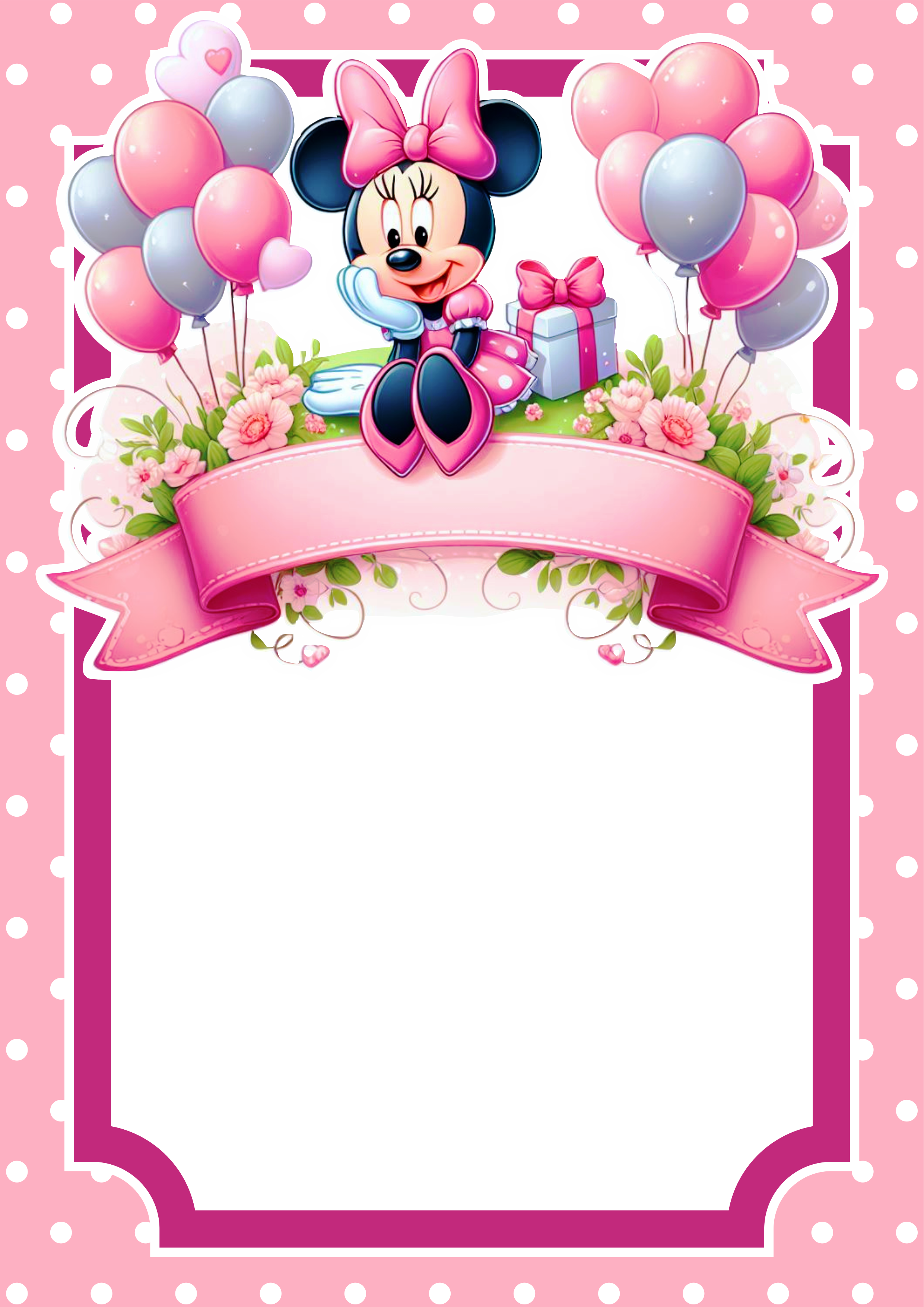 Convite de aniversário Minnie Mouse rosa png