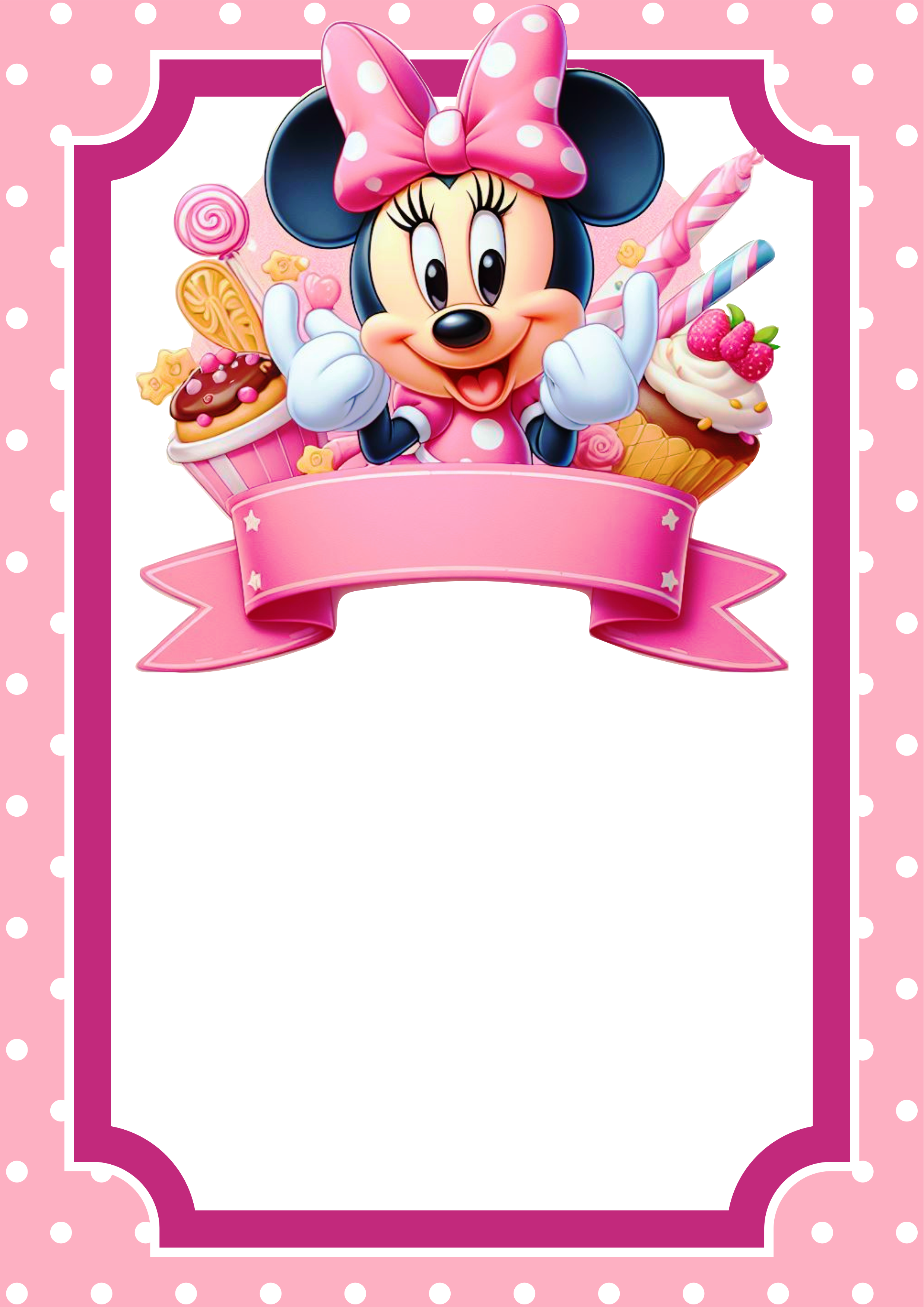 Convite de aniversário Minnie Mouse rosa menina para festa de menina papelaria criativa png