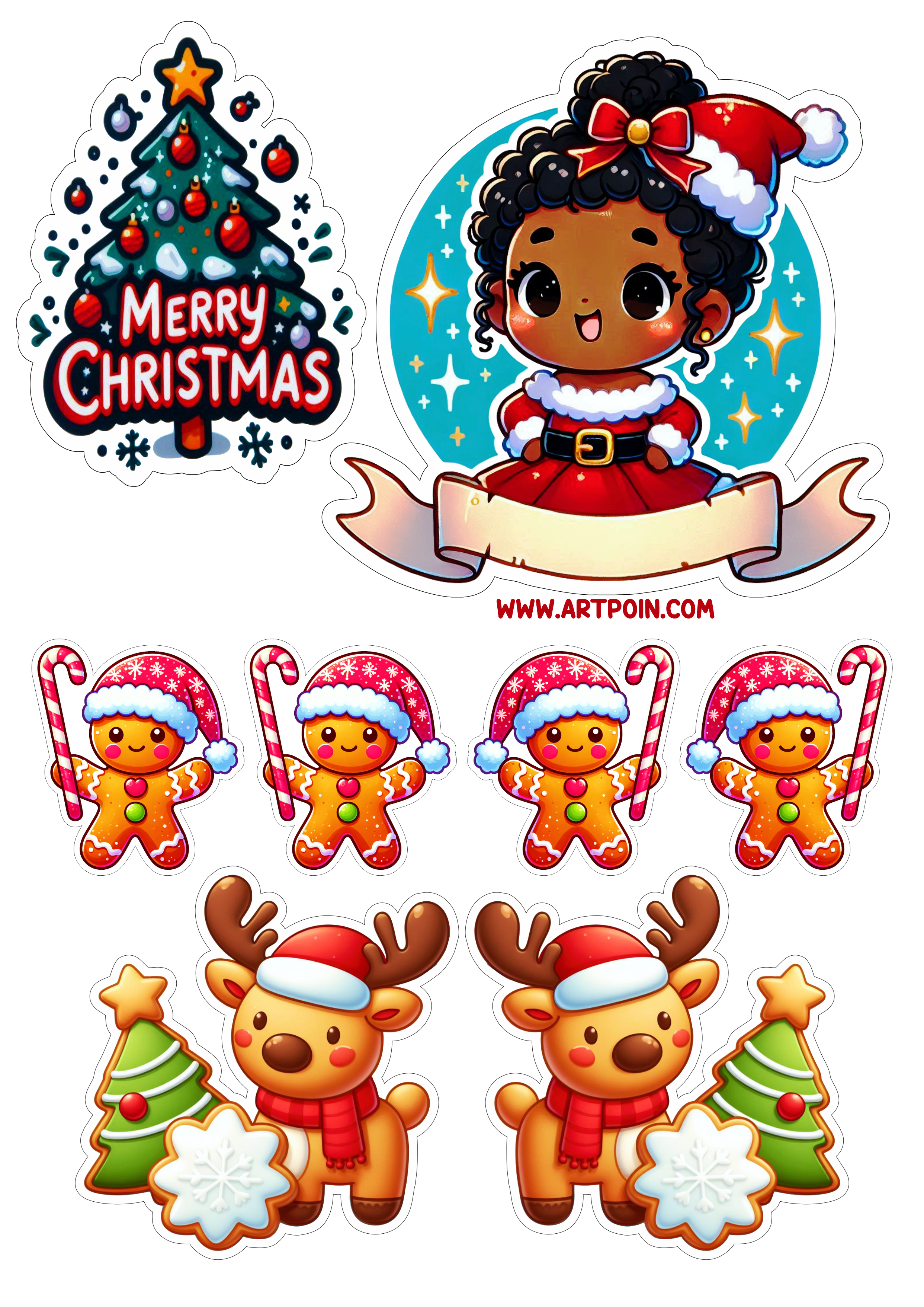 Topo de bolo menina moreninha com roupinha de natal decoração de festa de aniversário temática para imprimir papelaria criativa stickers png