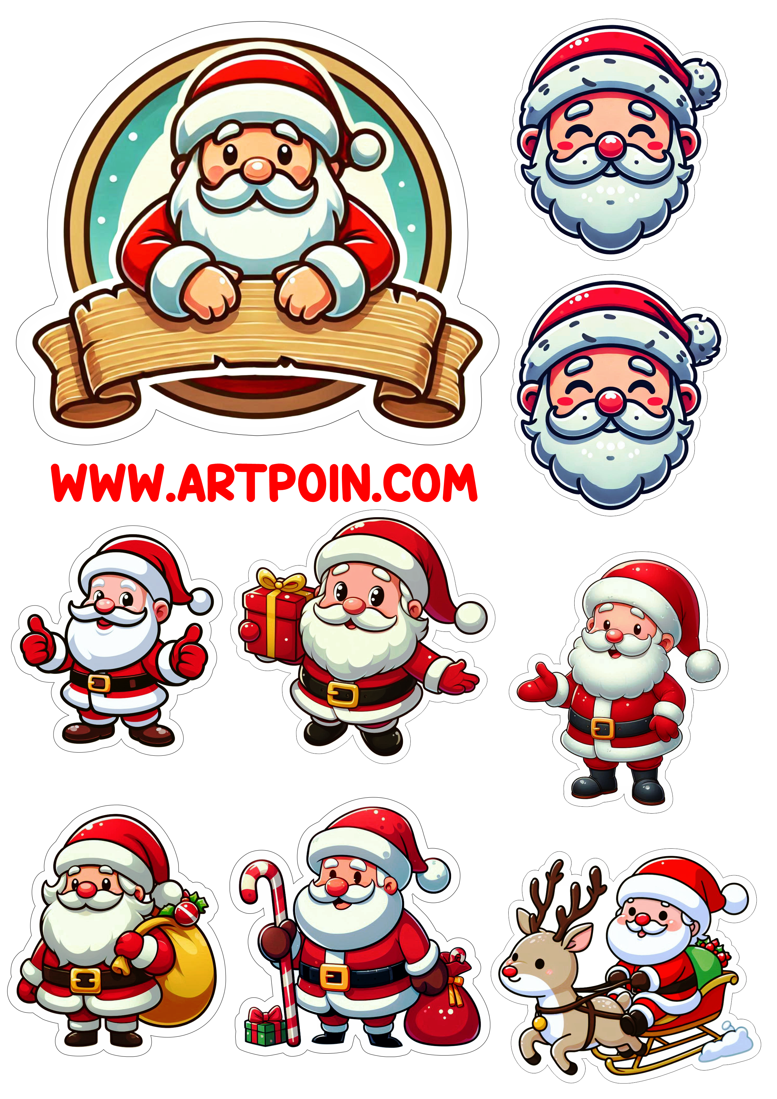 Papai Noel topo de bolo para imprimir decoração de aniversário natal adesivos tags sticker artes gráficas para imprimir png