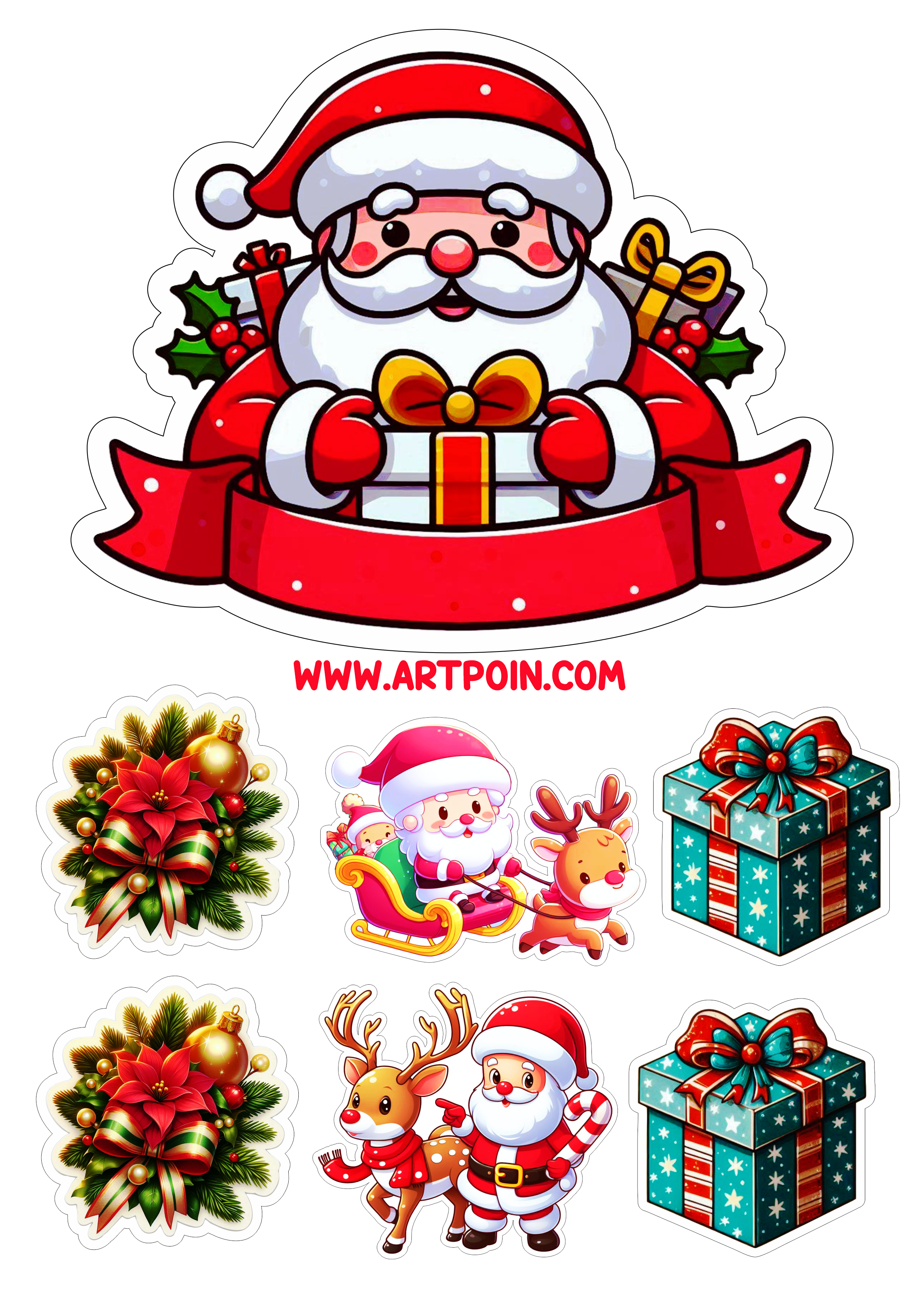 Topo de bolo para imprimir papai noel natal aniversário mesversário decoração grátis natalina free download fazendo a nossa festa png