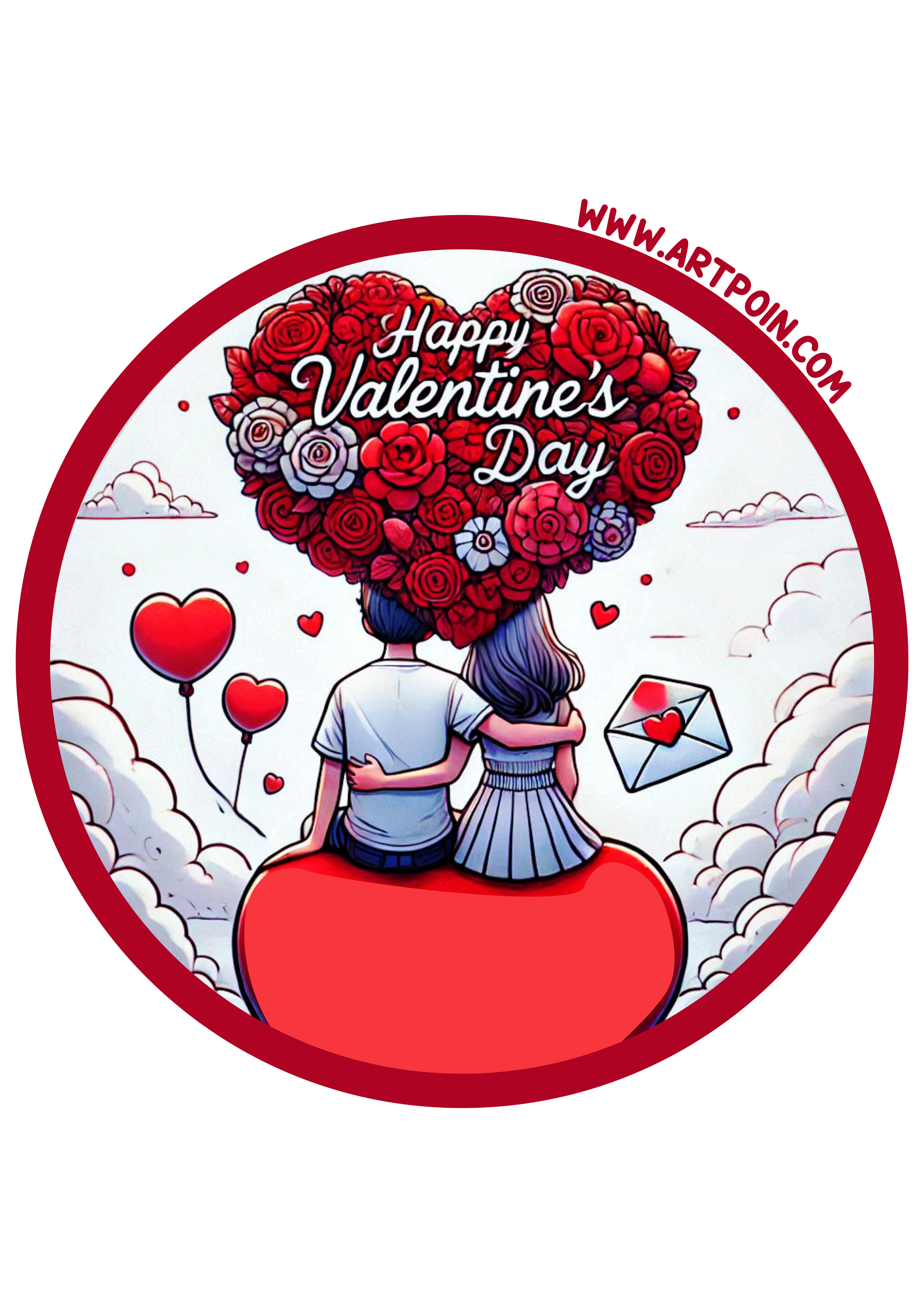 Happy Valentines Day round sticker decor png