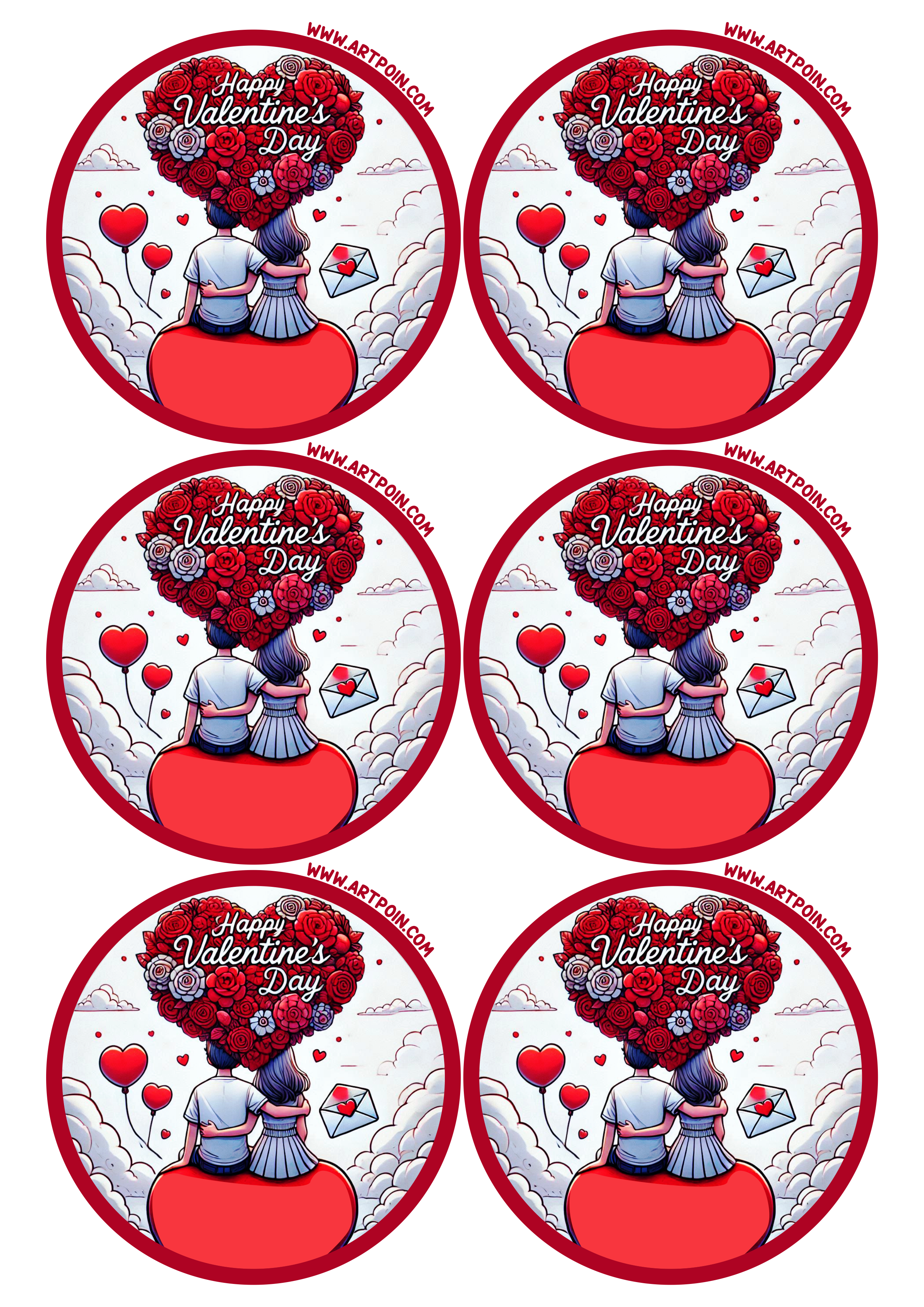 Happy Valentines Day round sticker decor six images png