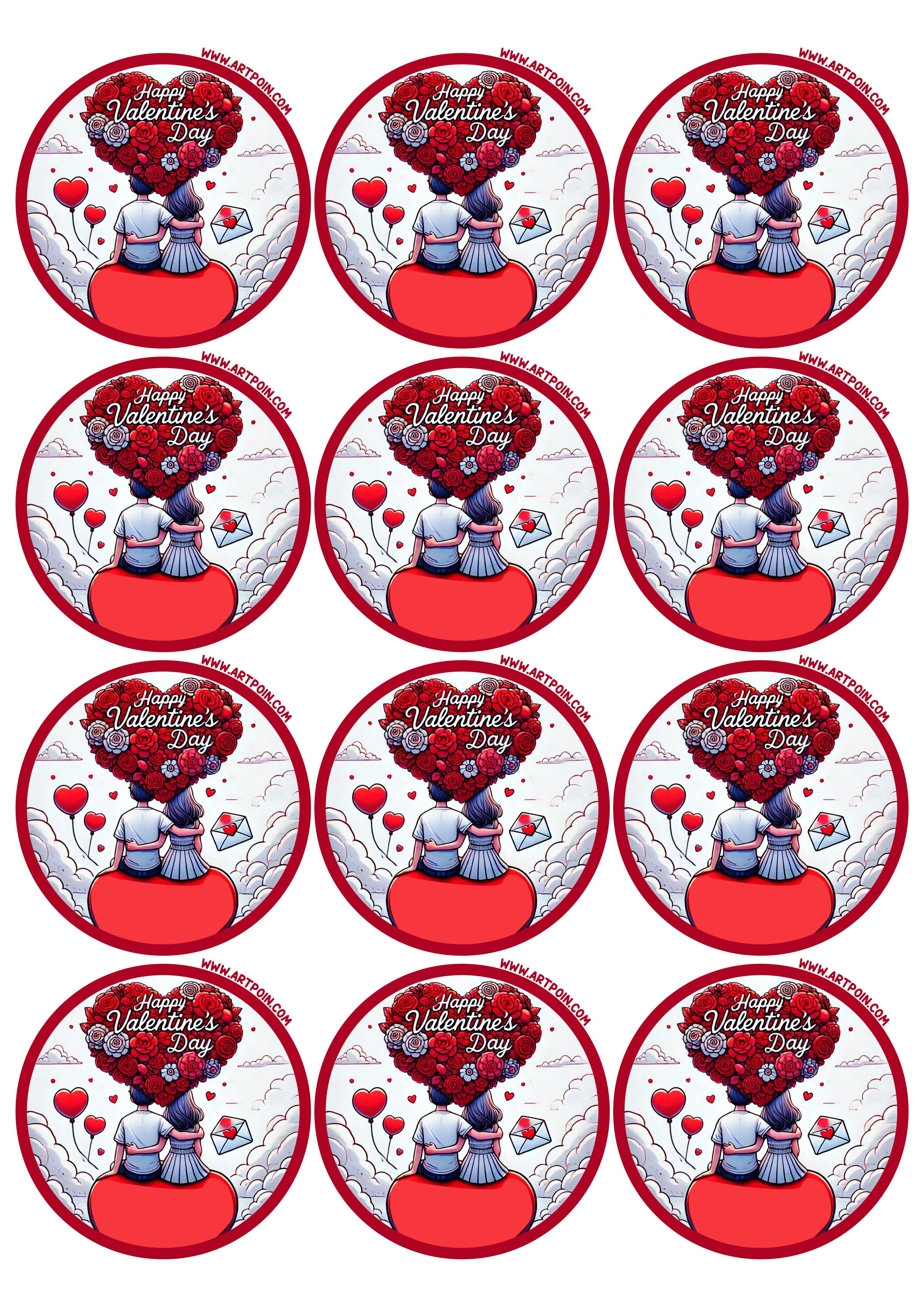 Happy Valentines Day round sticker decor twelve images png