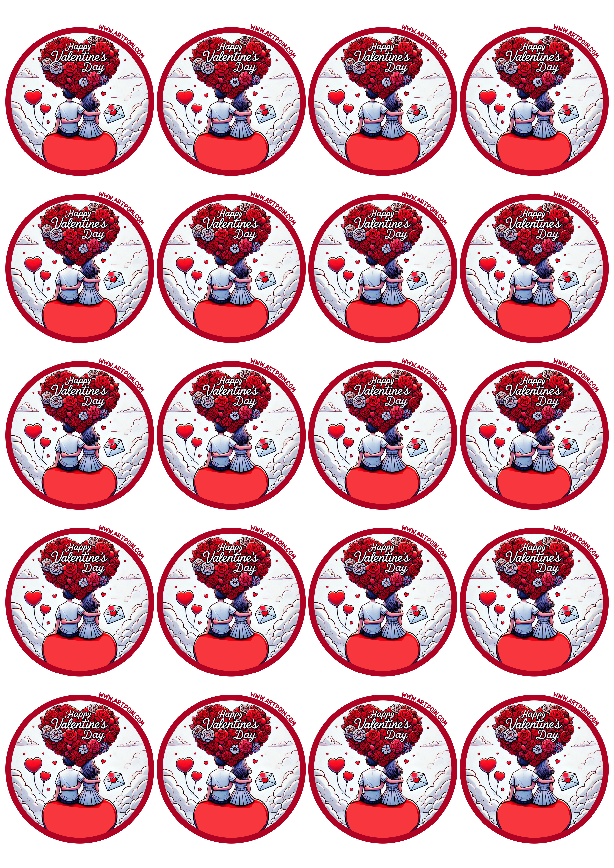 Happy Valentines Day round sticker decor twenty images png