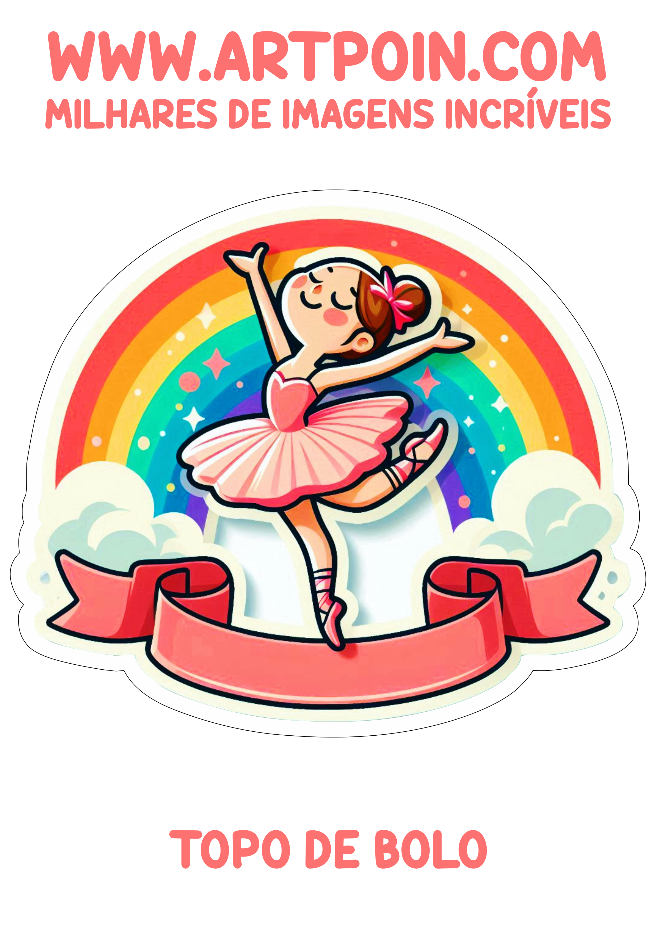 Topo de bolo aniversário de menina bailarina arco íris png