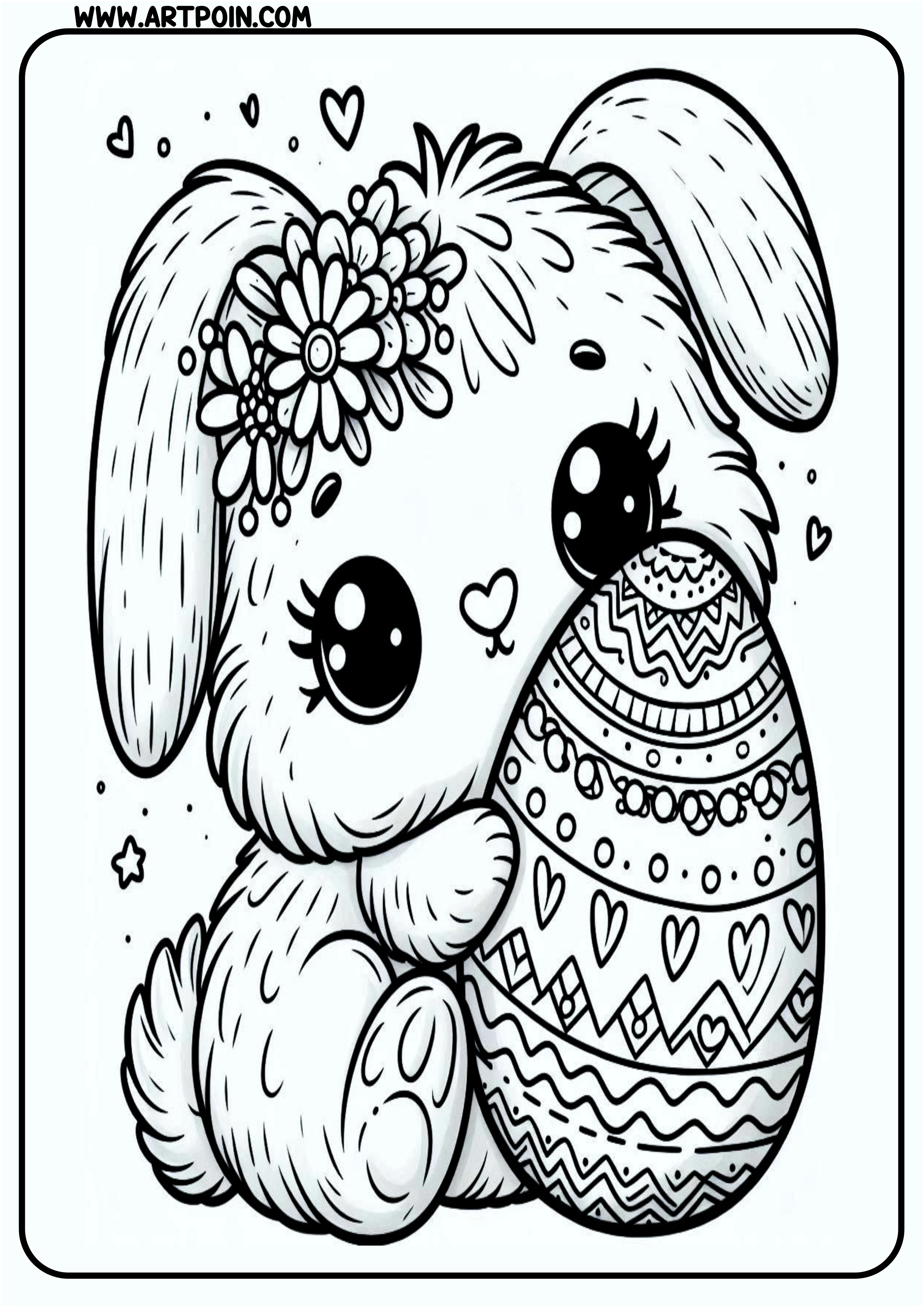 Desenho simples para colorir coelhinho fofinho com ovo de páscoa png