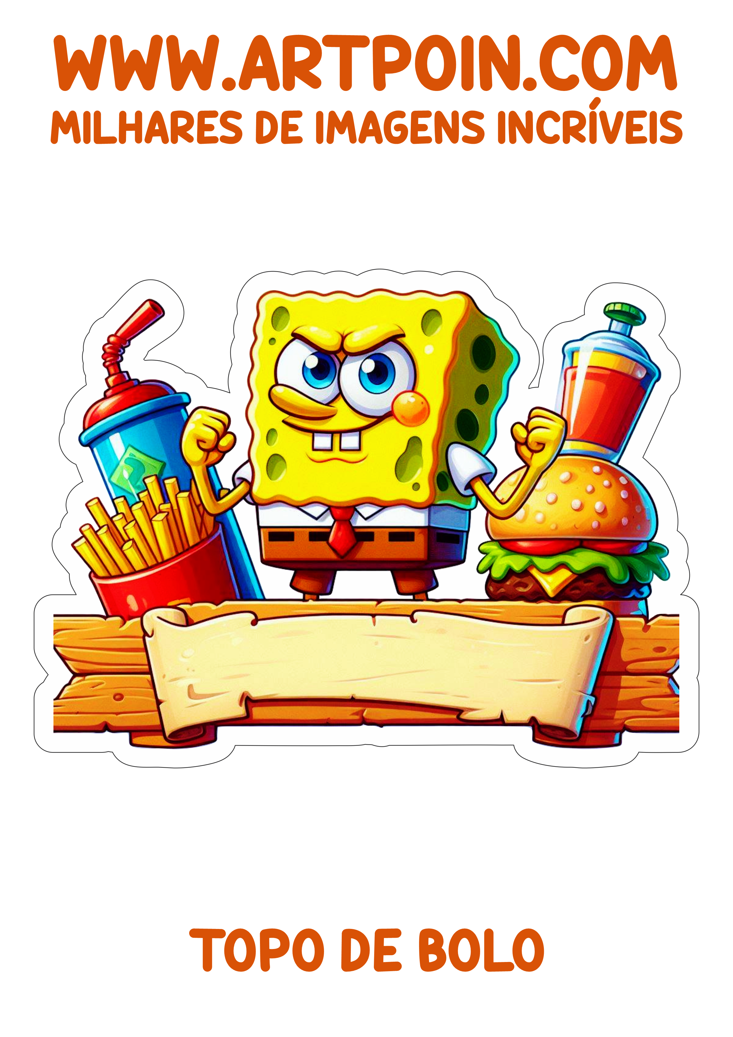 Topo de bolo Bob Esponja aniversário infantil minha festa personalizada artes gráficas para imprimir cake topper png