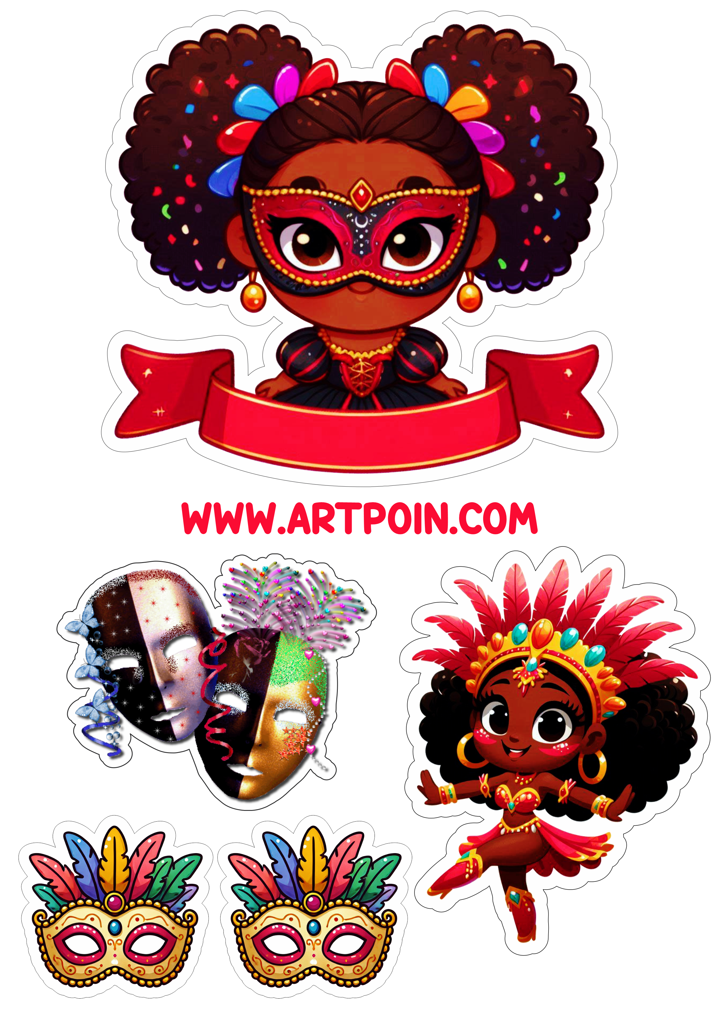 Topo de bolo festa de carnaval mocinha bonita sambando moreninha negra desenho fofinho aniversário infantil png