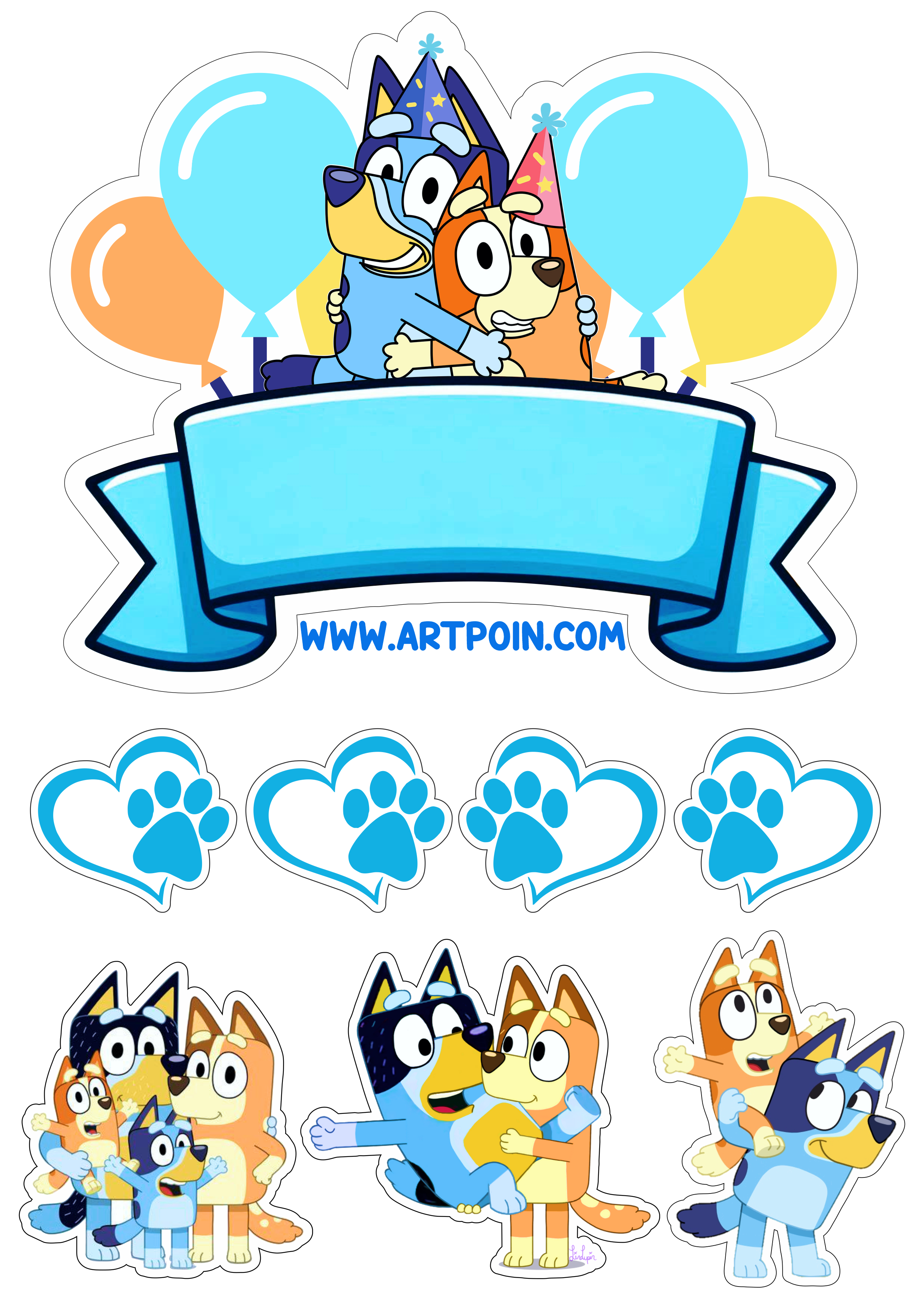 Bluey topo de bolo para imprimir e decorar aniversário infantil desenho Disney cachorrinhos fofinhos e engraçados papelaria criativa png