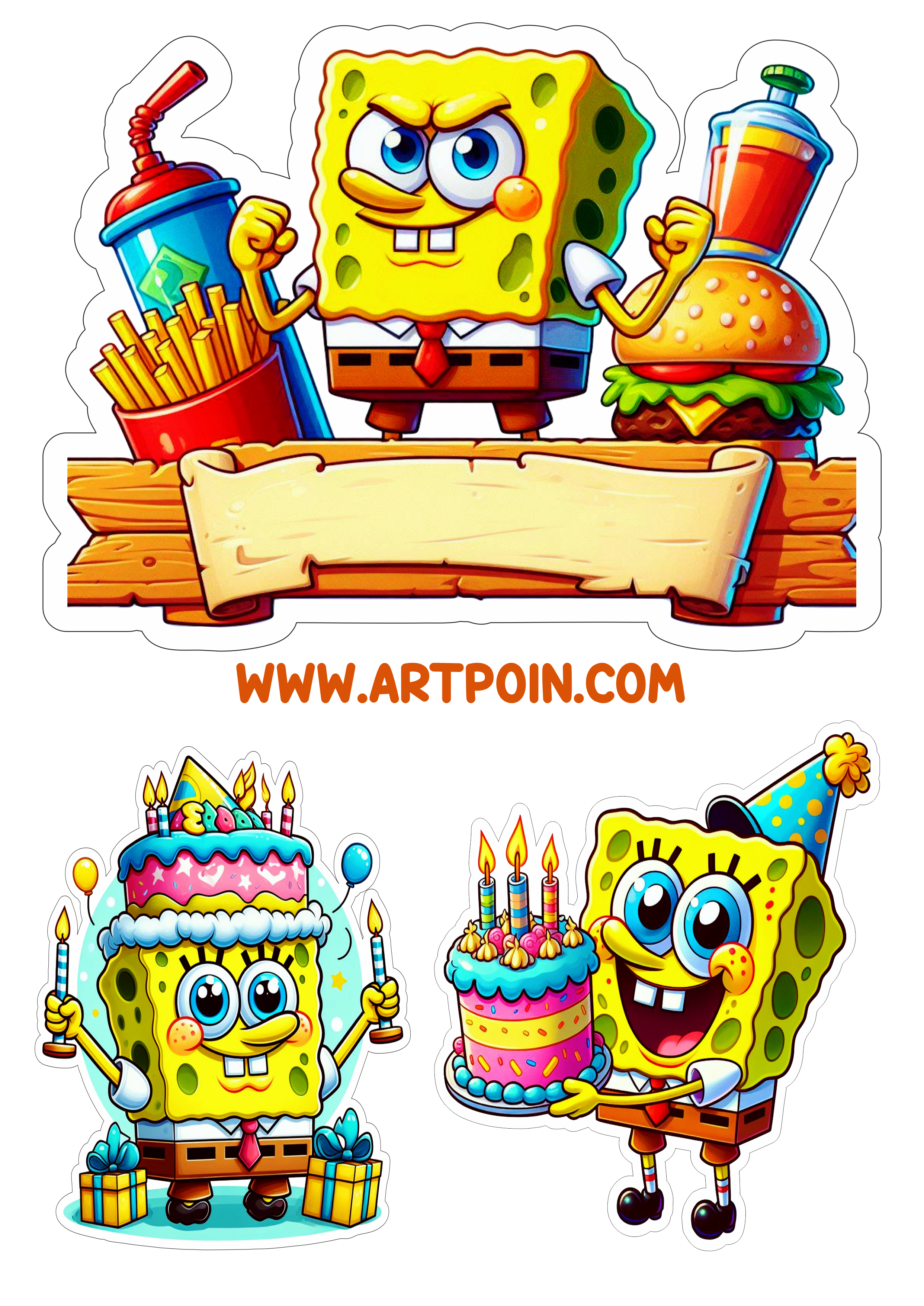 Topo de bolo Bob Esponja aniversário infantil minha festa personalizada artes personalizadas para decoração png