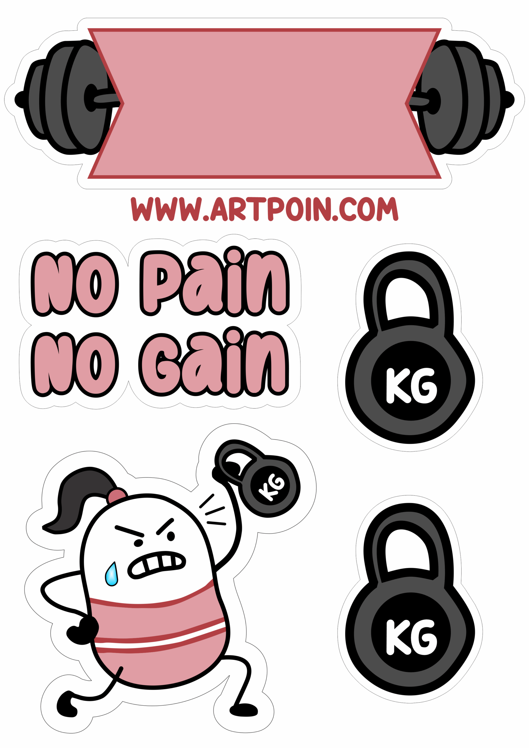 Topo de bolo academia figurinhas engraçadas flork of cows decoração de aniversário rosa treino pesado no pain no gain marombeira png