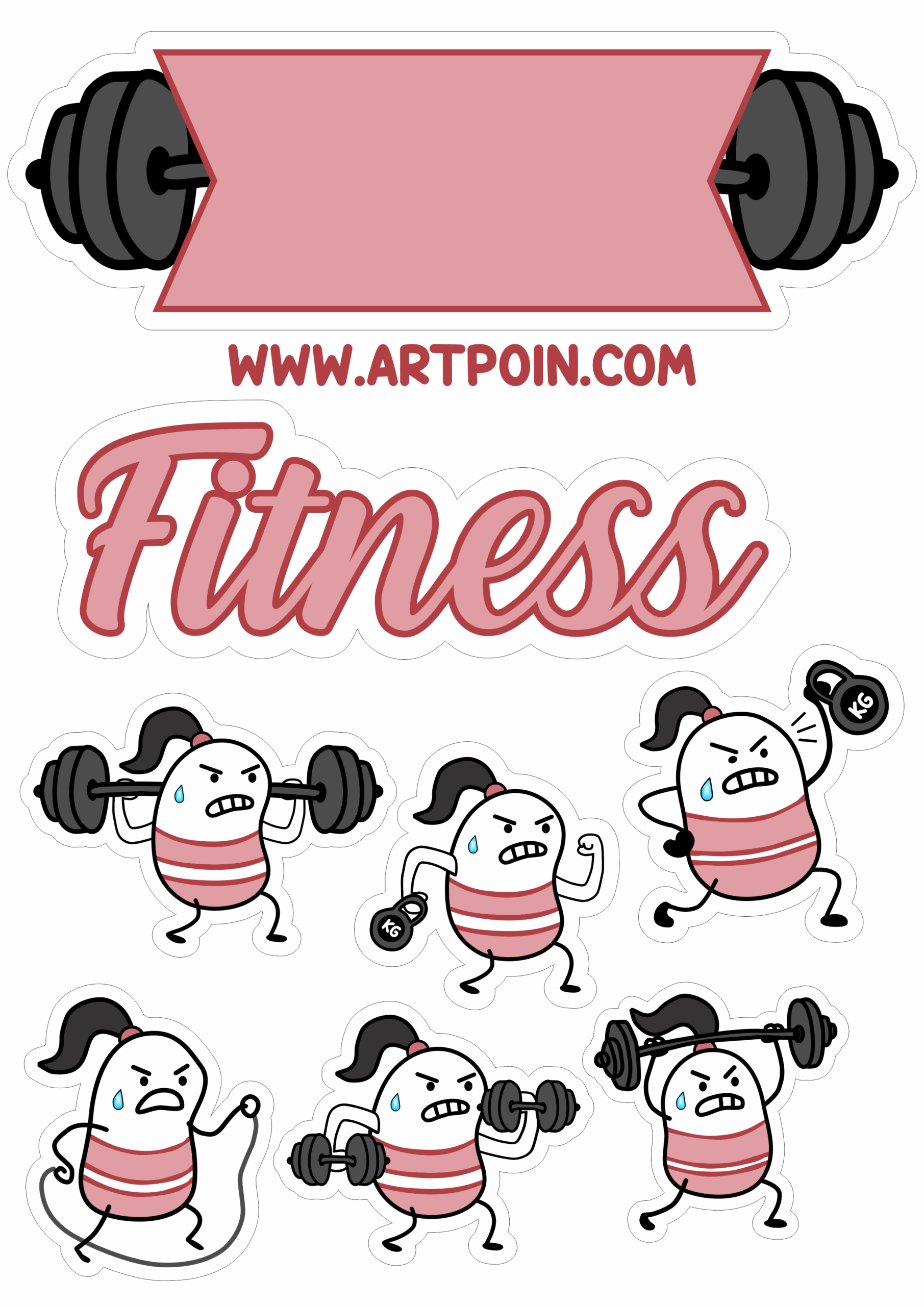 Topo de bolo academia figurinhas engraçadas flork of cows decoração de aniversário rosa treino pesado no pain no gain marombeira fitness png