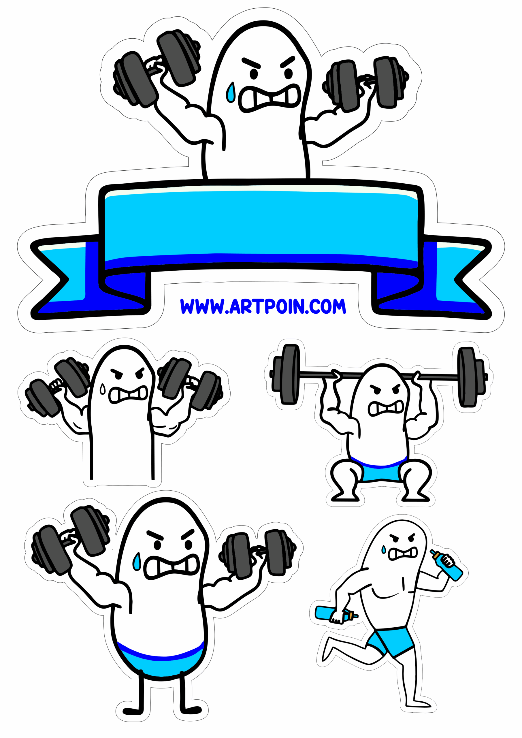 Blue cake topper man at the gym bodybuilder flork of cows funny image birthday party decoration printable images png