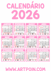 calendário 2026 rosa
