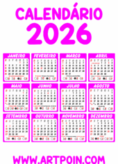 calendário 2026 rosa pink