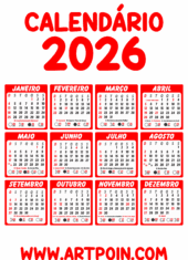 calendário 2026 vermelho