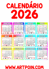 calendário 2026 colorido