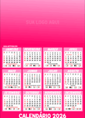 calendário 2026 para personalização rosa