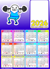 calendário 2026 personalizado musculação azul com foto