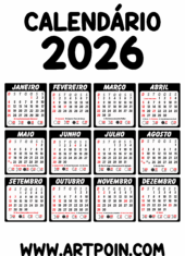 calendário 2026 preto