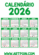 calendário 2026 verde