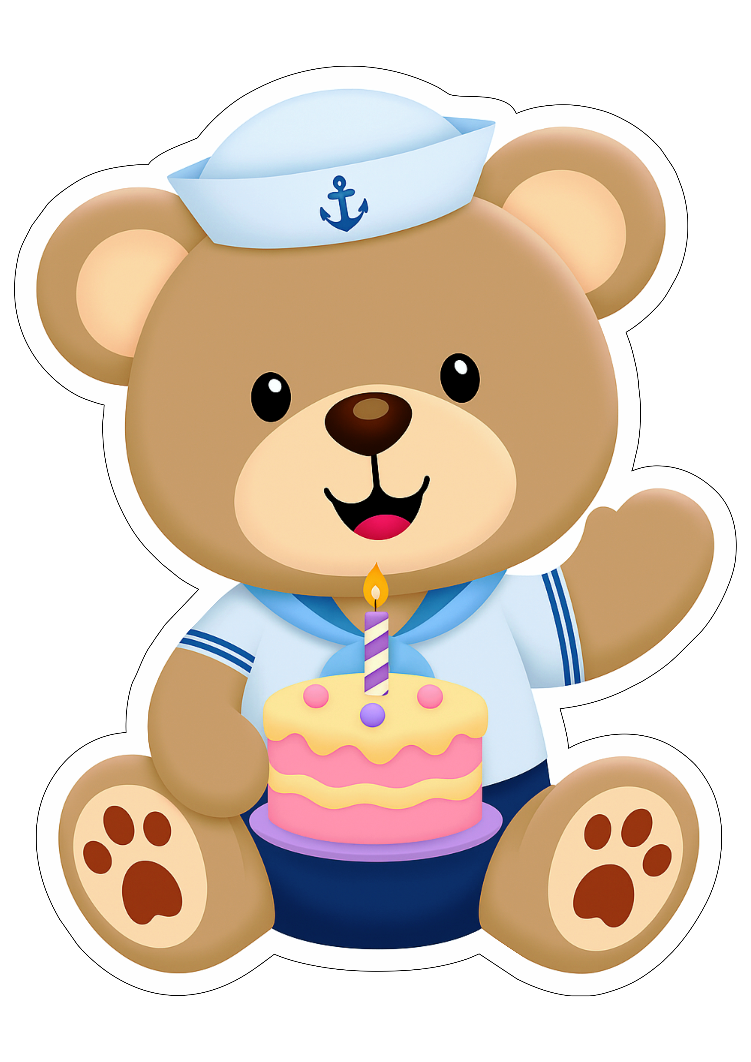 Sailor Teddy Bear party decoration transparente background simple draw holding cake birthday png