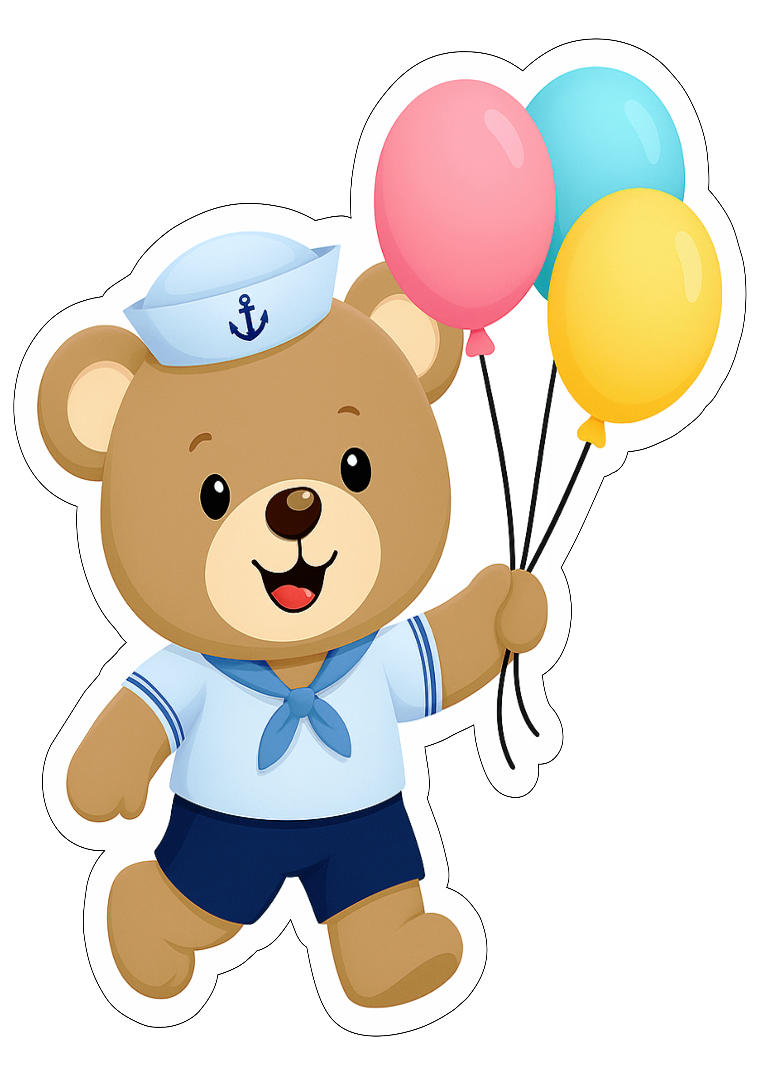 Sailor Teddy Bear party decoration transparente background simple draw holding balloons birthday png