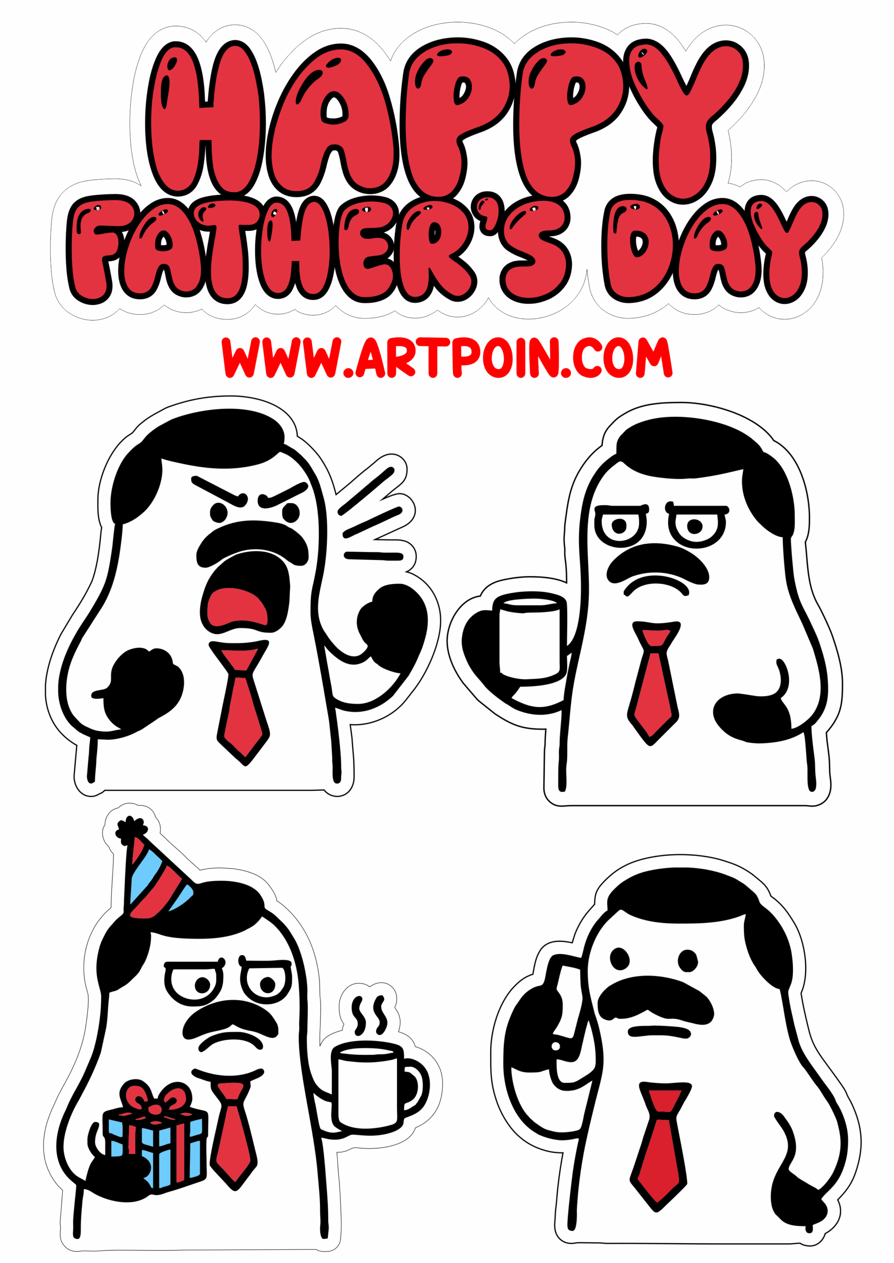 Cake topper happy fathers day flork of cows funny sticker decoration party outline image free download png