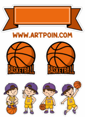 cake topper kids playing basketball