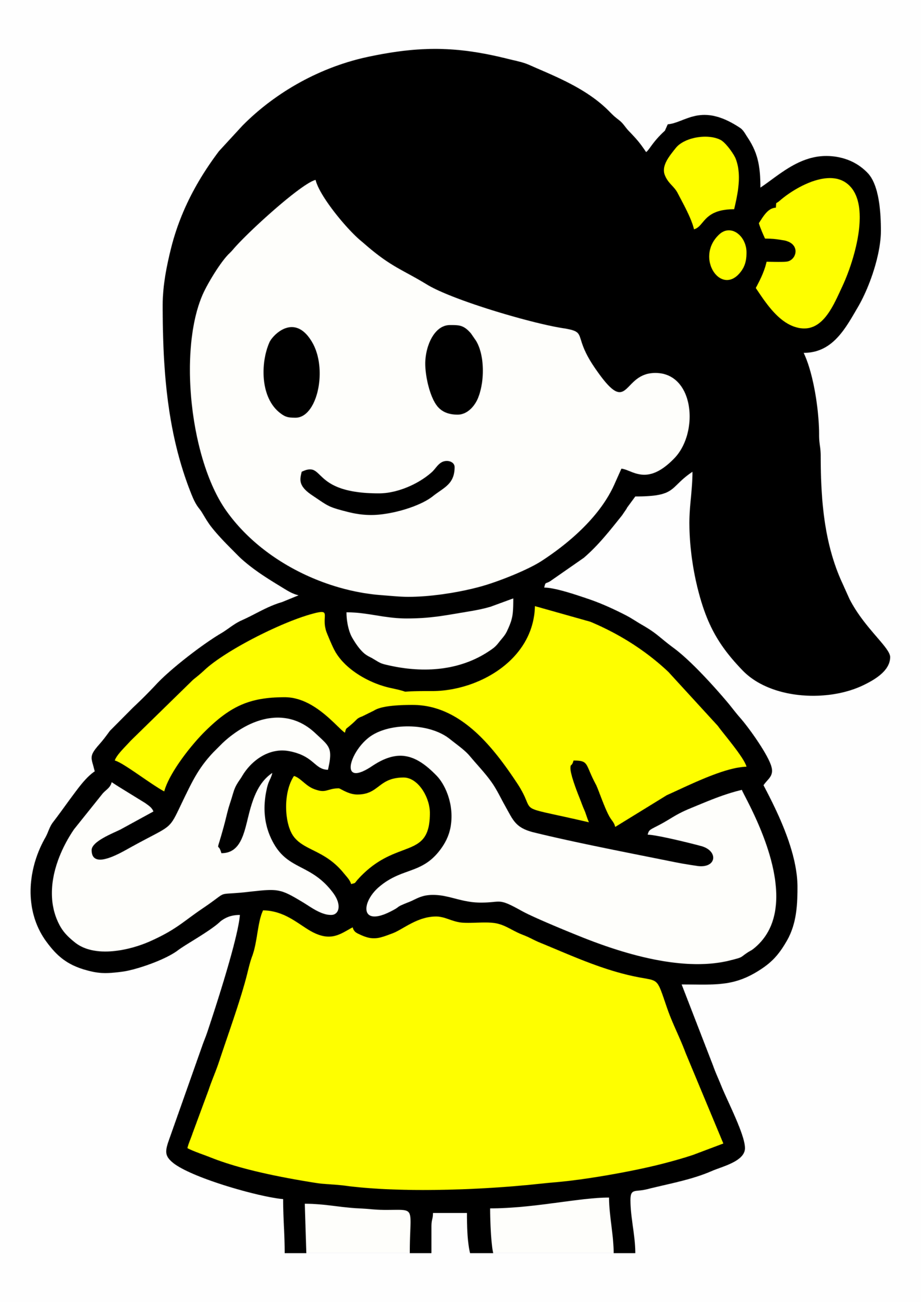 Setembro amarelo desenho simples mocinha com roupa amarela fazendo sinal de coração com as mãos png