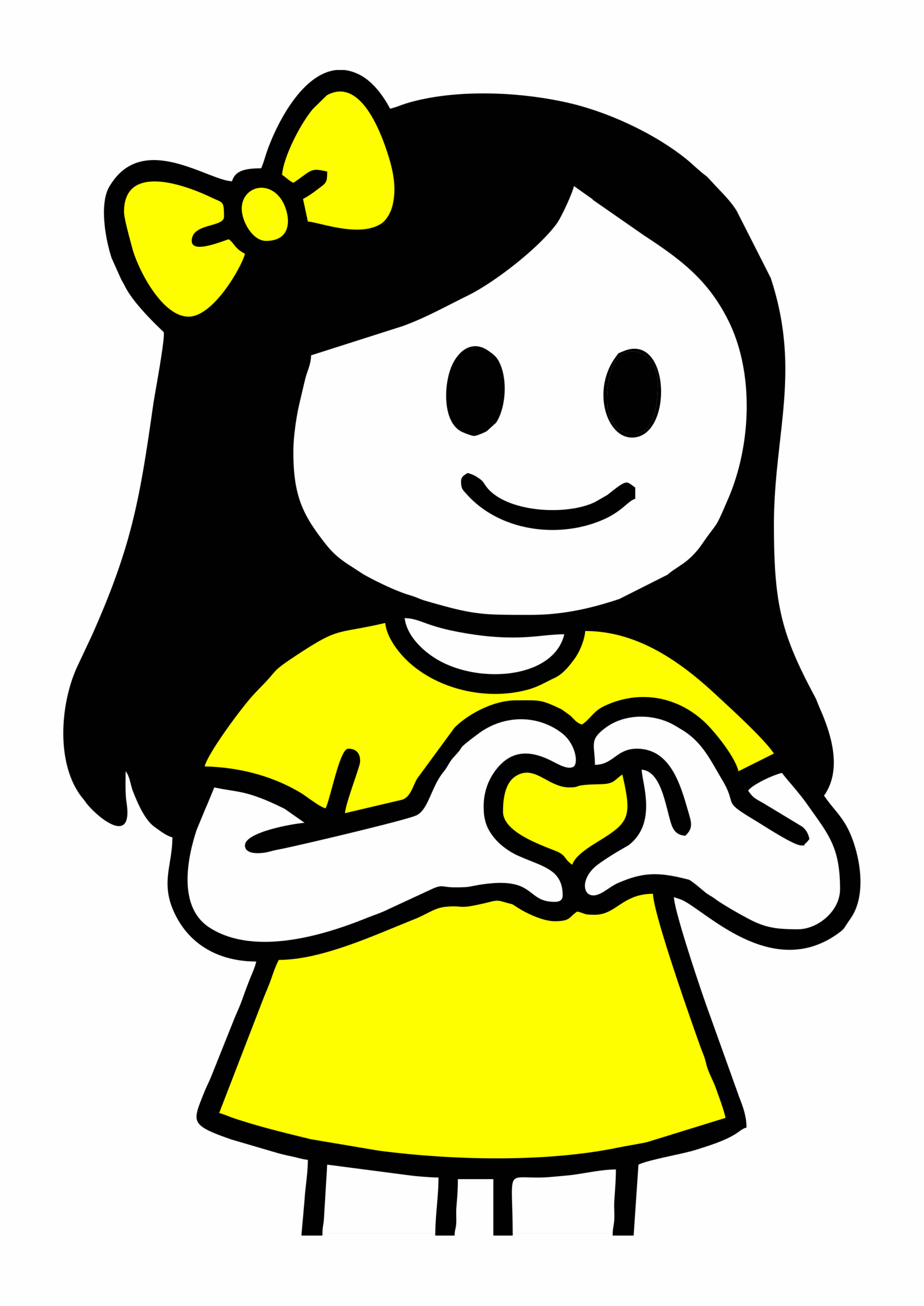 Setembro amarelo desenho simples mocinha com roupa amarela fazendo sinal de coração com as mãos fundo transparente png