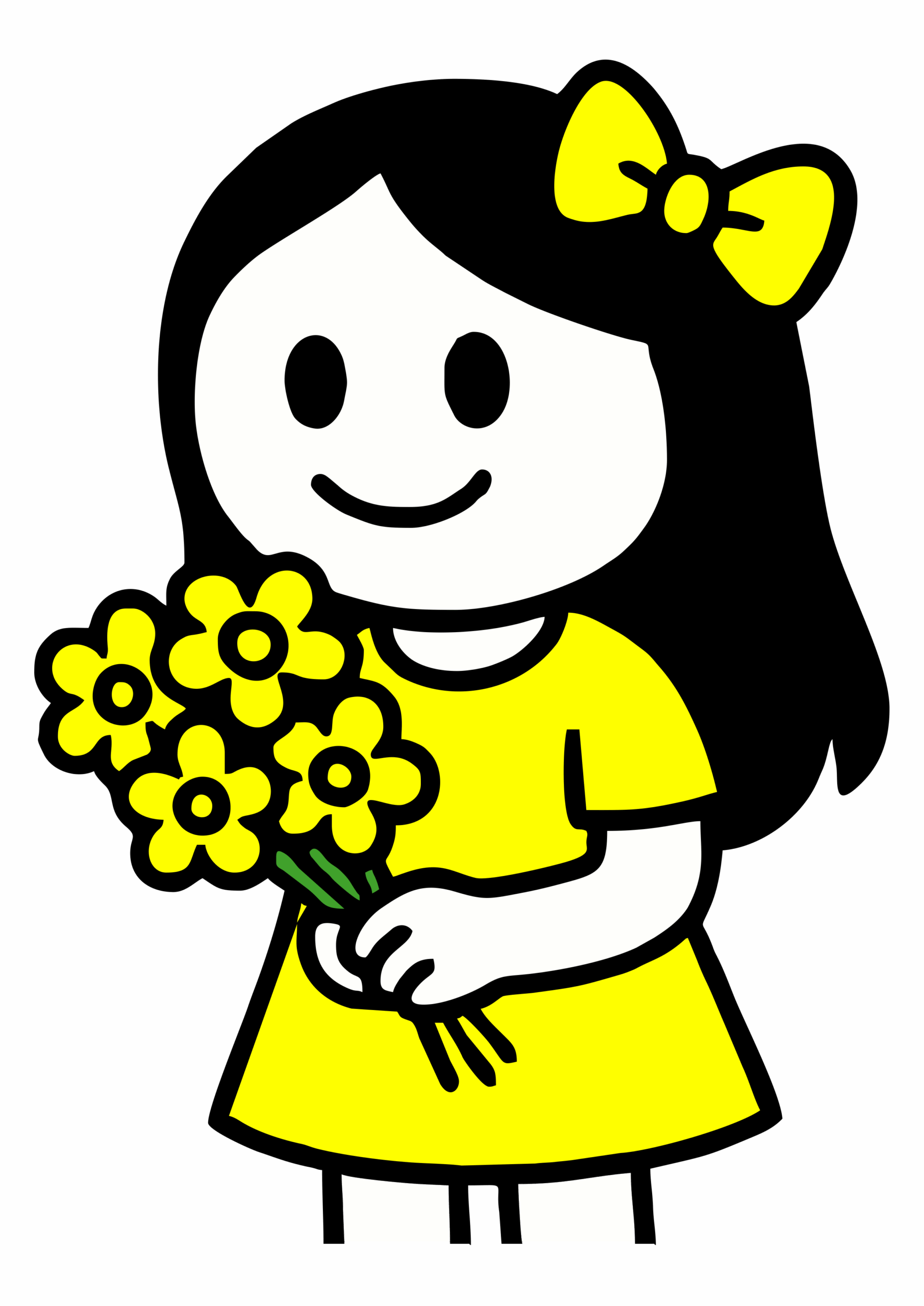 Setembro amarelo desenho simples mocinha com roupa amarela segurando flores png