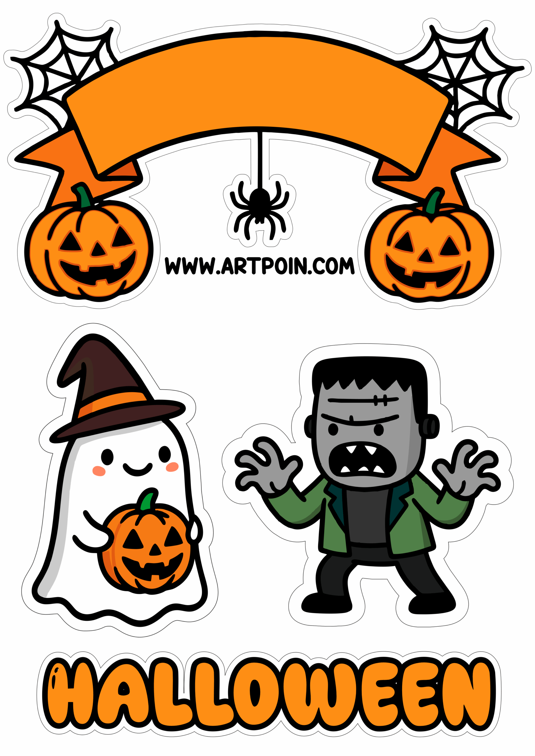 Cake topper halloween images monsters ghost and frankenstein transparent background png