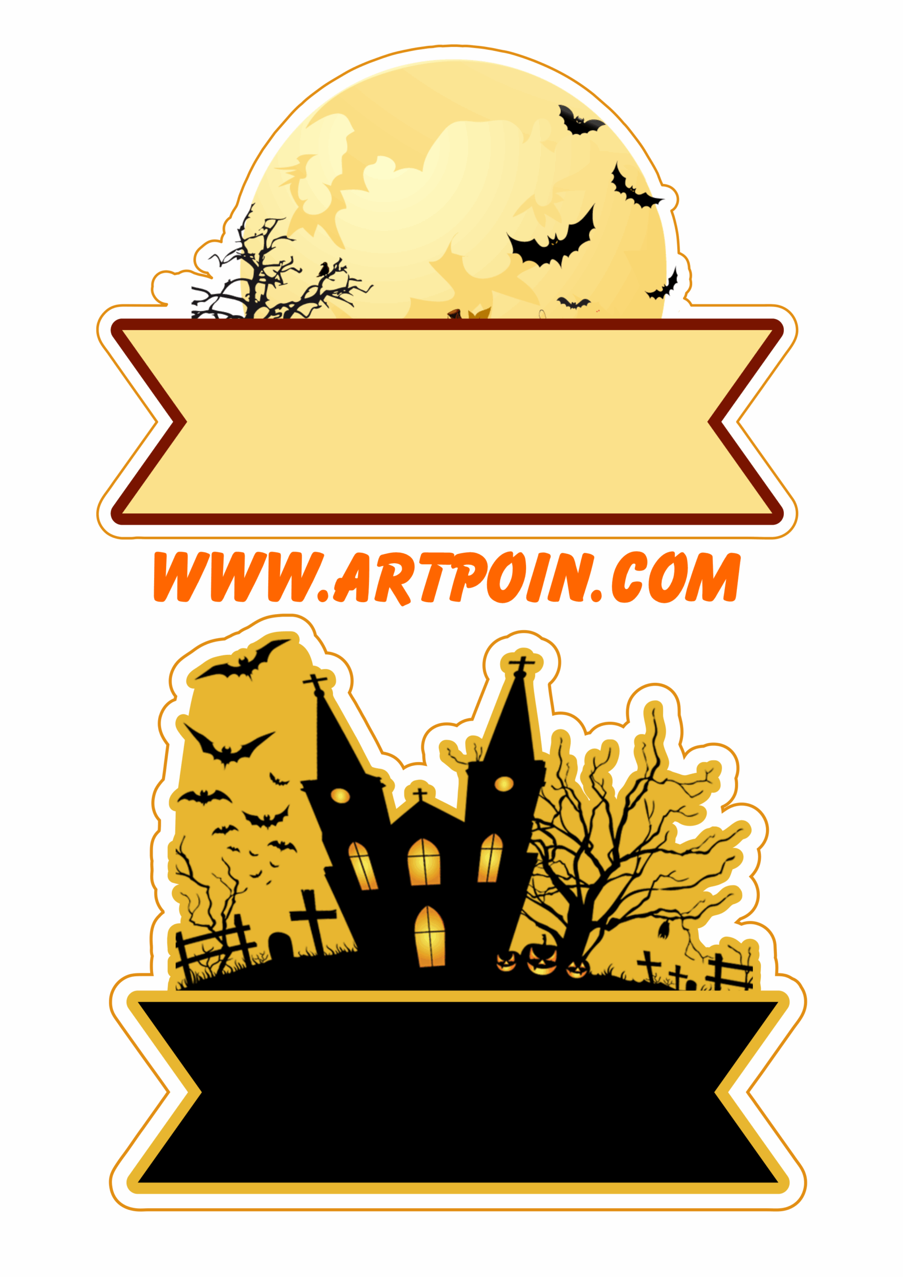 Cake topper halloween party curve ribbon banner png