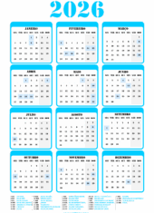 calendário 2026 com fundo transparente para editar azul