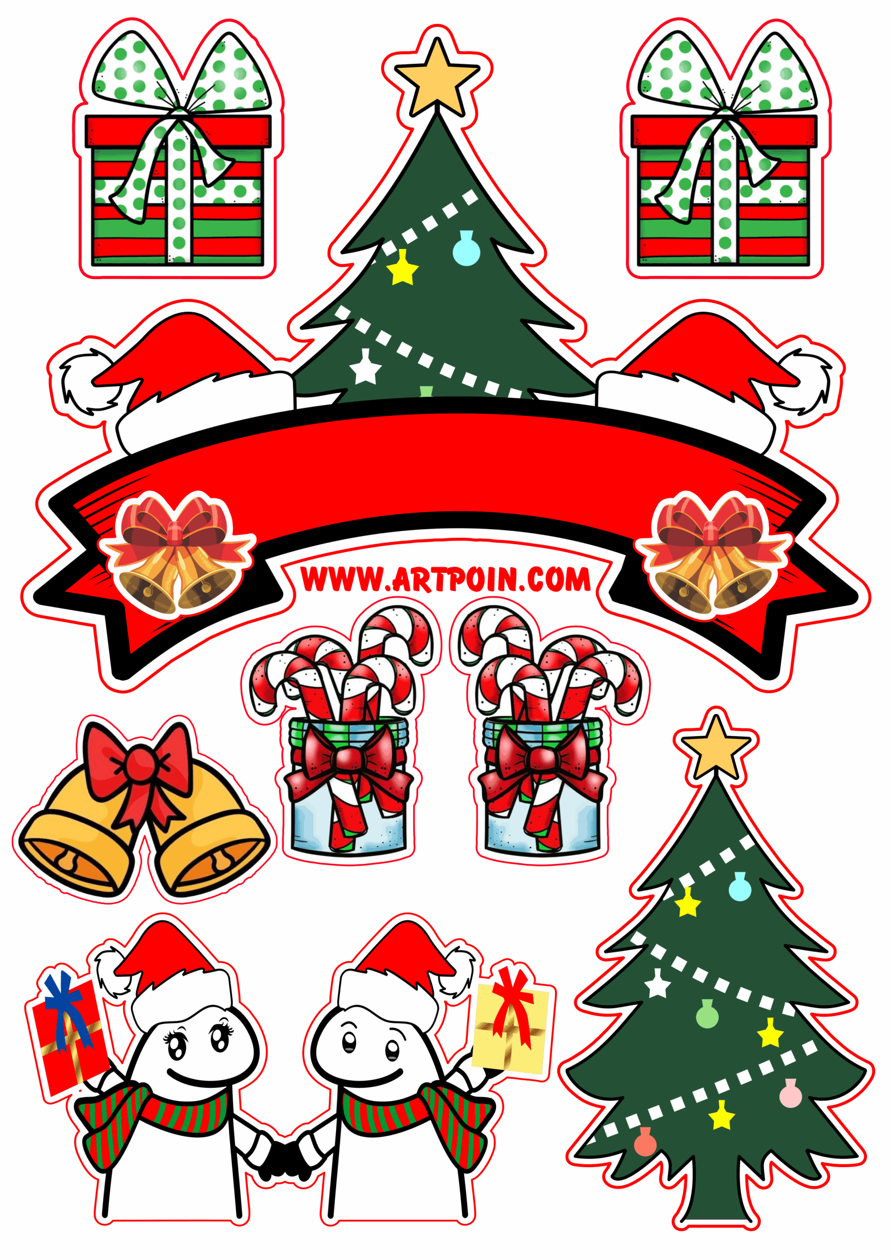 Topo de bolo flork of cows casal natal decoração para festa png