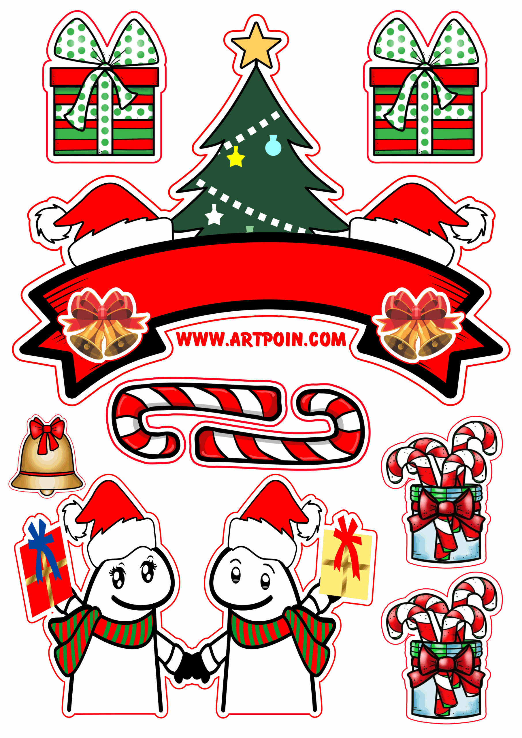 Cake topper flork of cows flork of cows couple christmas ornaments gifts tree and sweets free for print png