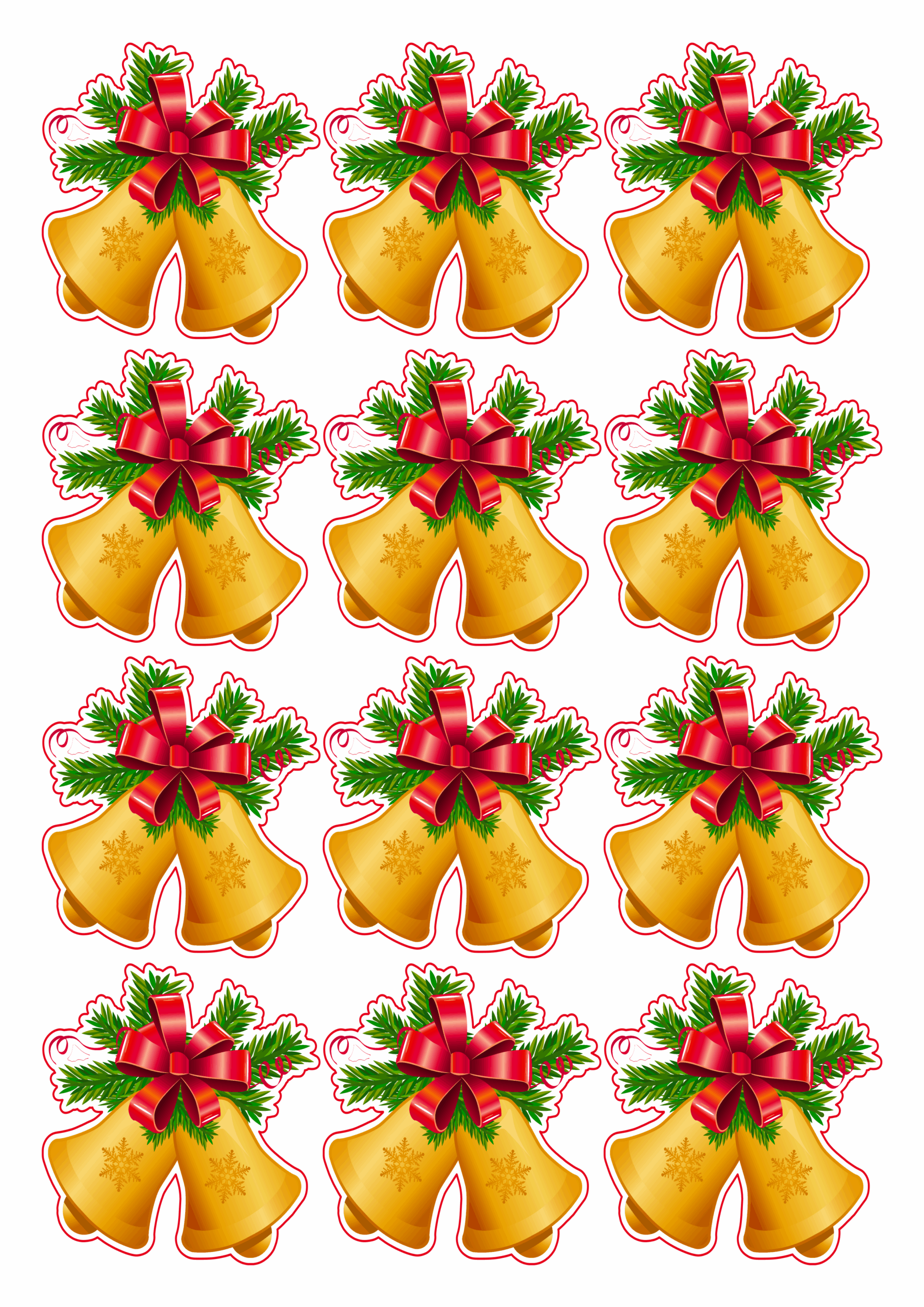 Tags stickers sinos de natal com contorno para recorte 12 unidades png